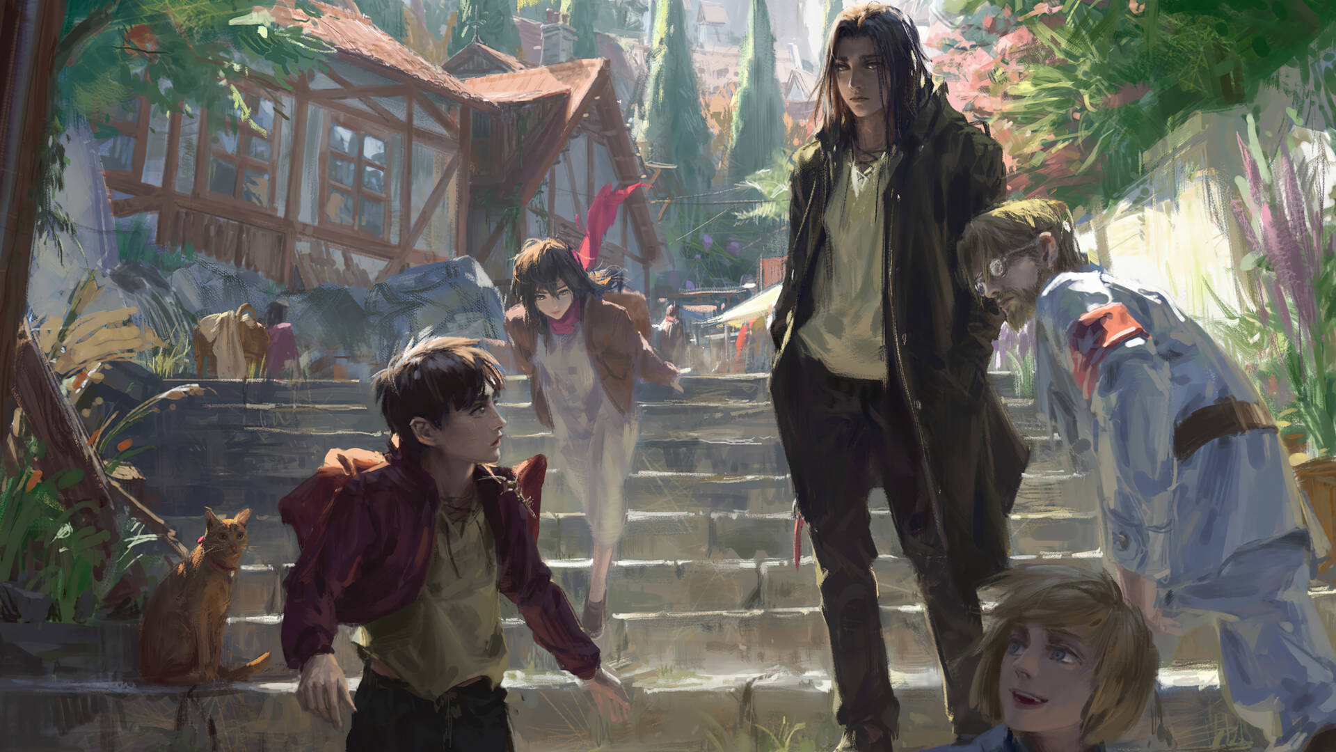 Download Eren Yeager, Mikasa, Armin, Zeke Painting Wallpaper