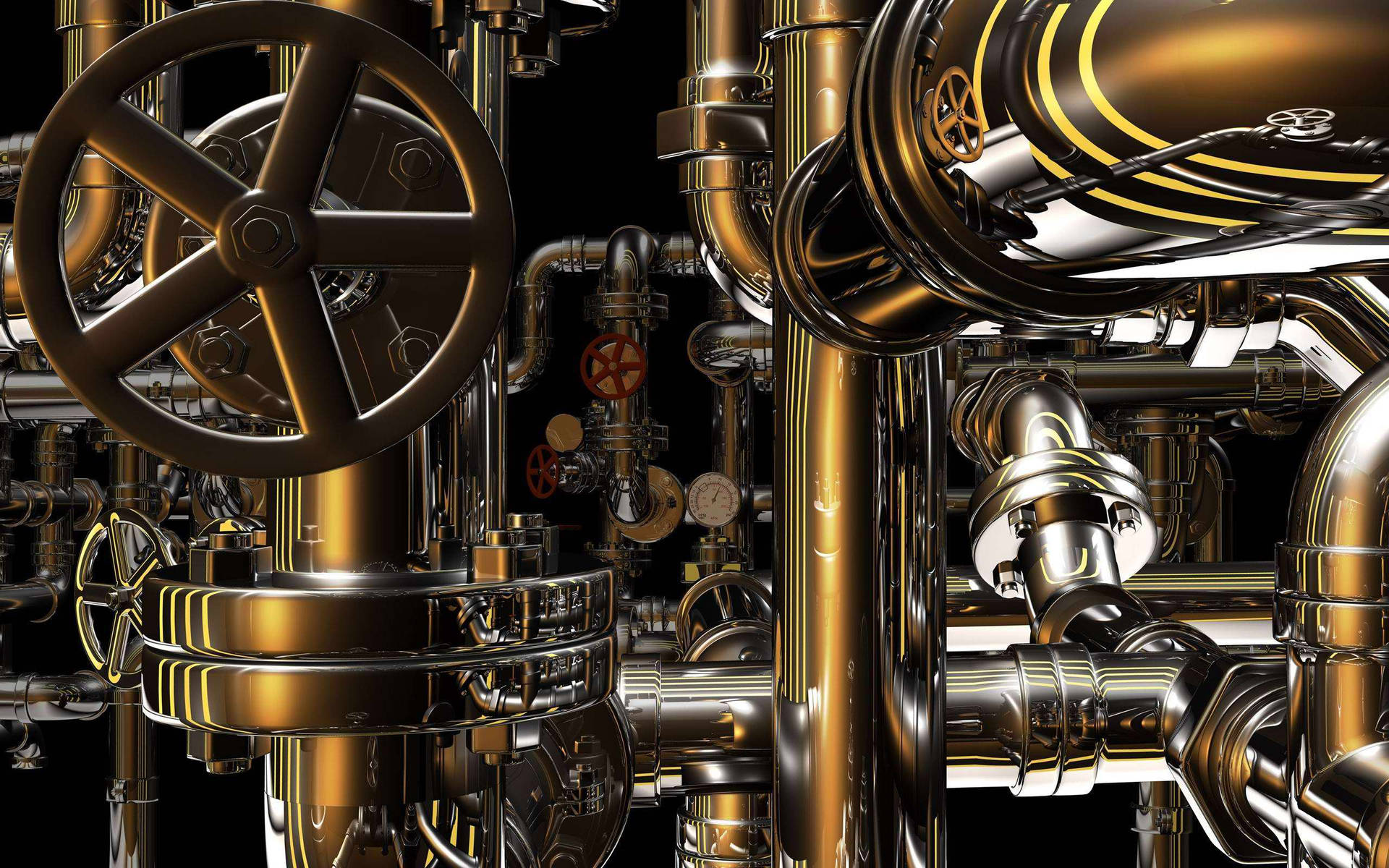 Golden Industrial Pipes Wallpaper