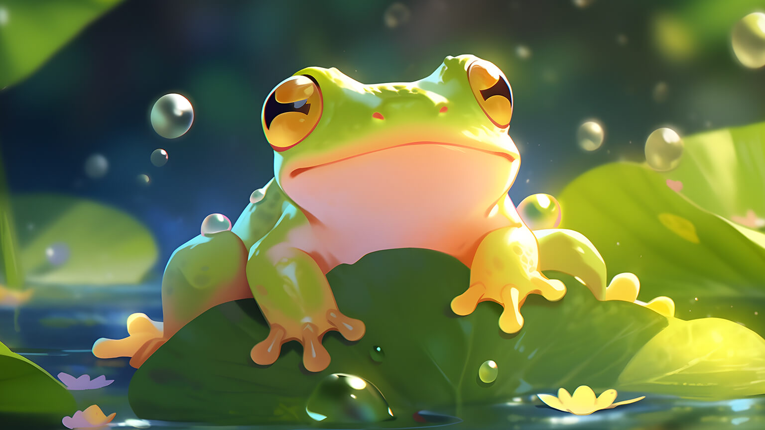 Cute Green Toad on a Leaf Desktop Wallpaper Wallpaper 4k