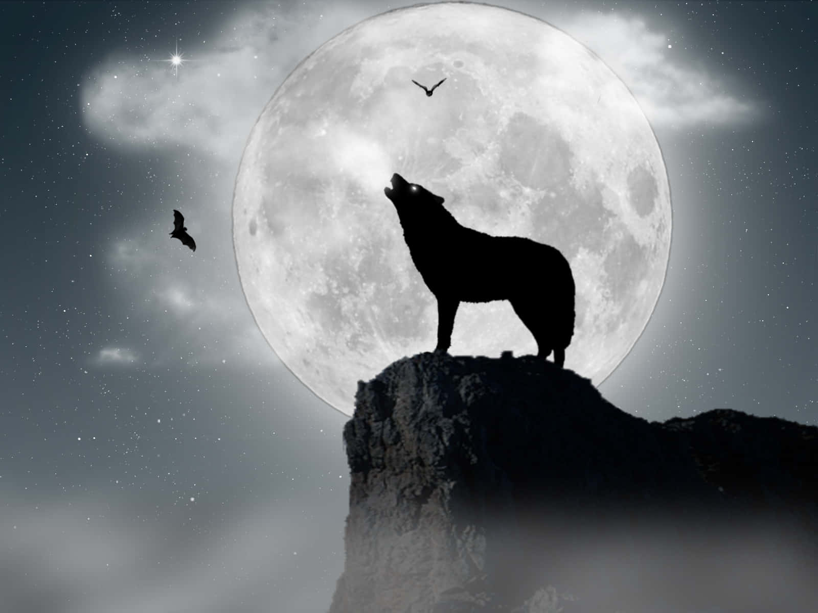 Download Wolf Moon With Bats Wallpaper