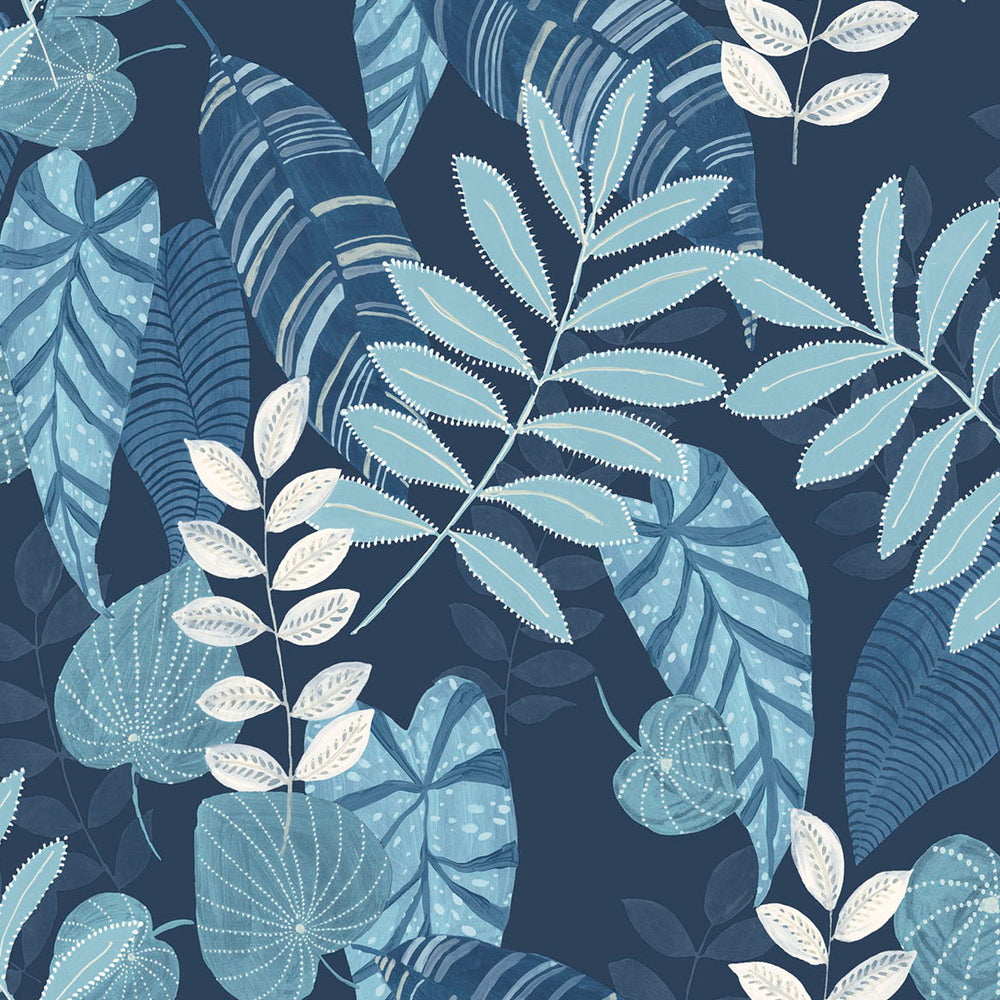 Seabrook Designs Tropicana Leaves Sky Blue & Champlain Wallpaper