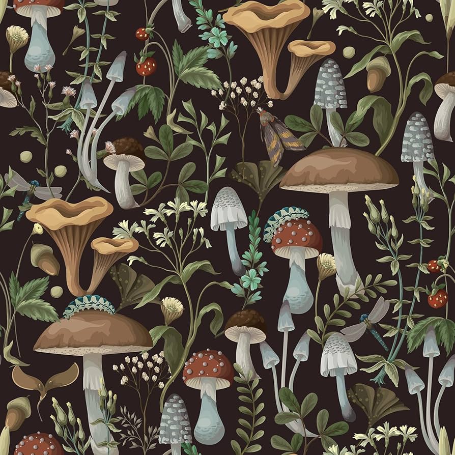 ZHENNEHZ Boho Peel and Stick Wallpaper Plant Mushroom Wallpaper Vinyl Removable Self Adhesive Wallpaper for Bedroom Wall Decorations 17.3x118