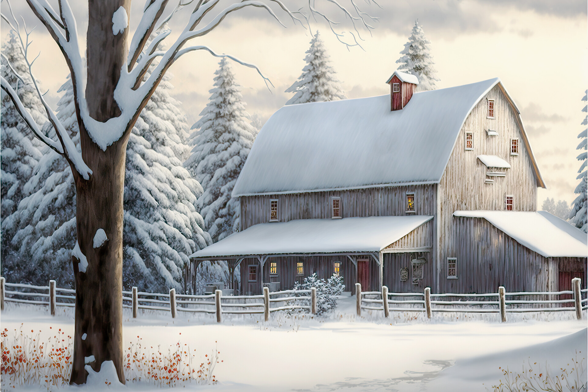Country Barn in a Winter Wonderland