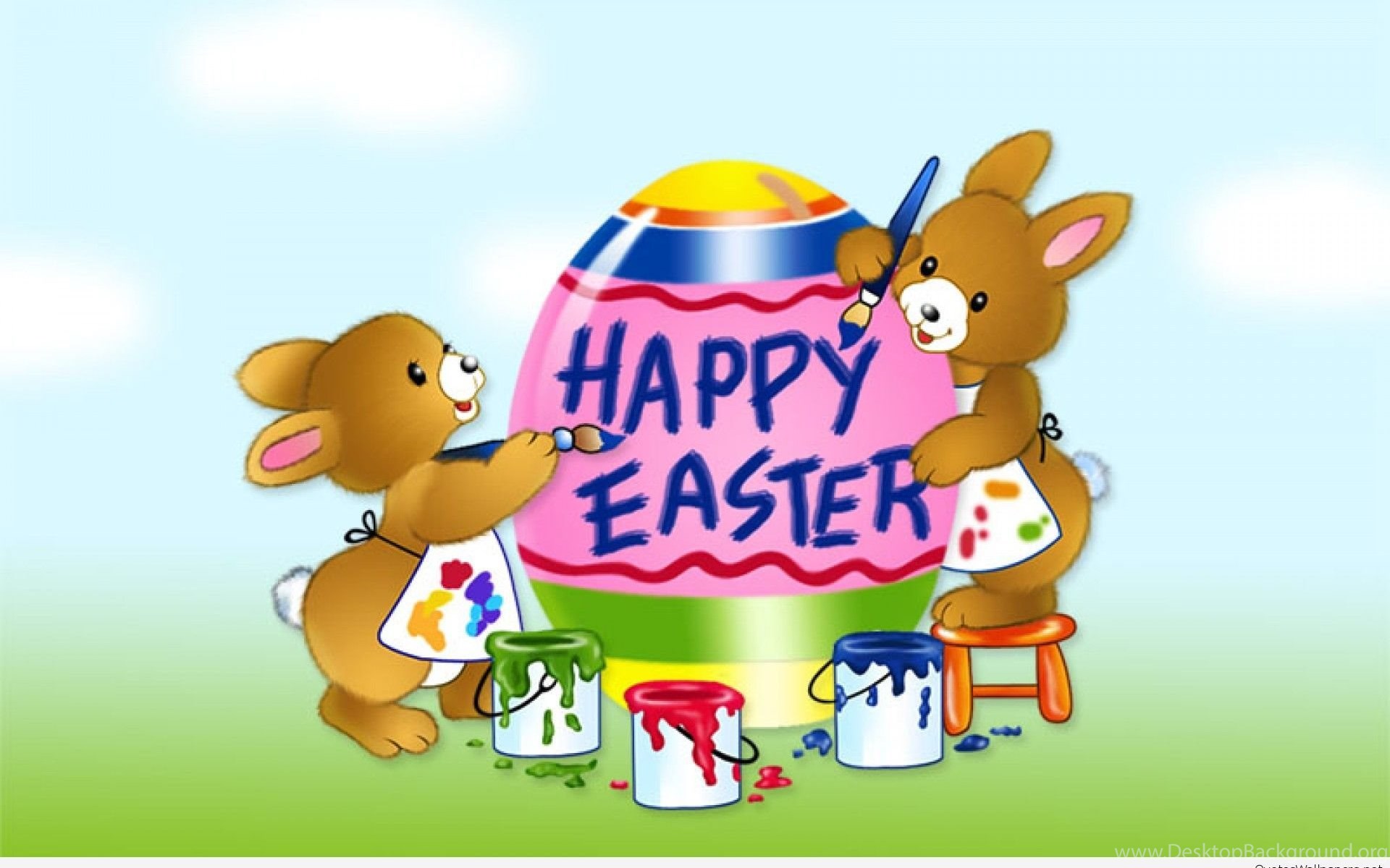 Cute cartoon easter bunnies happy