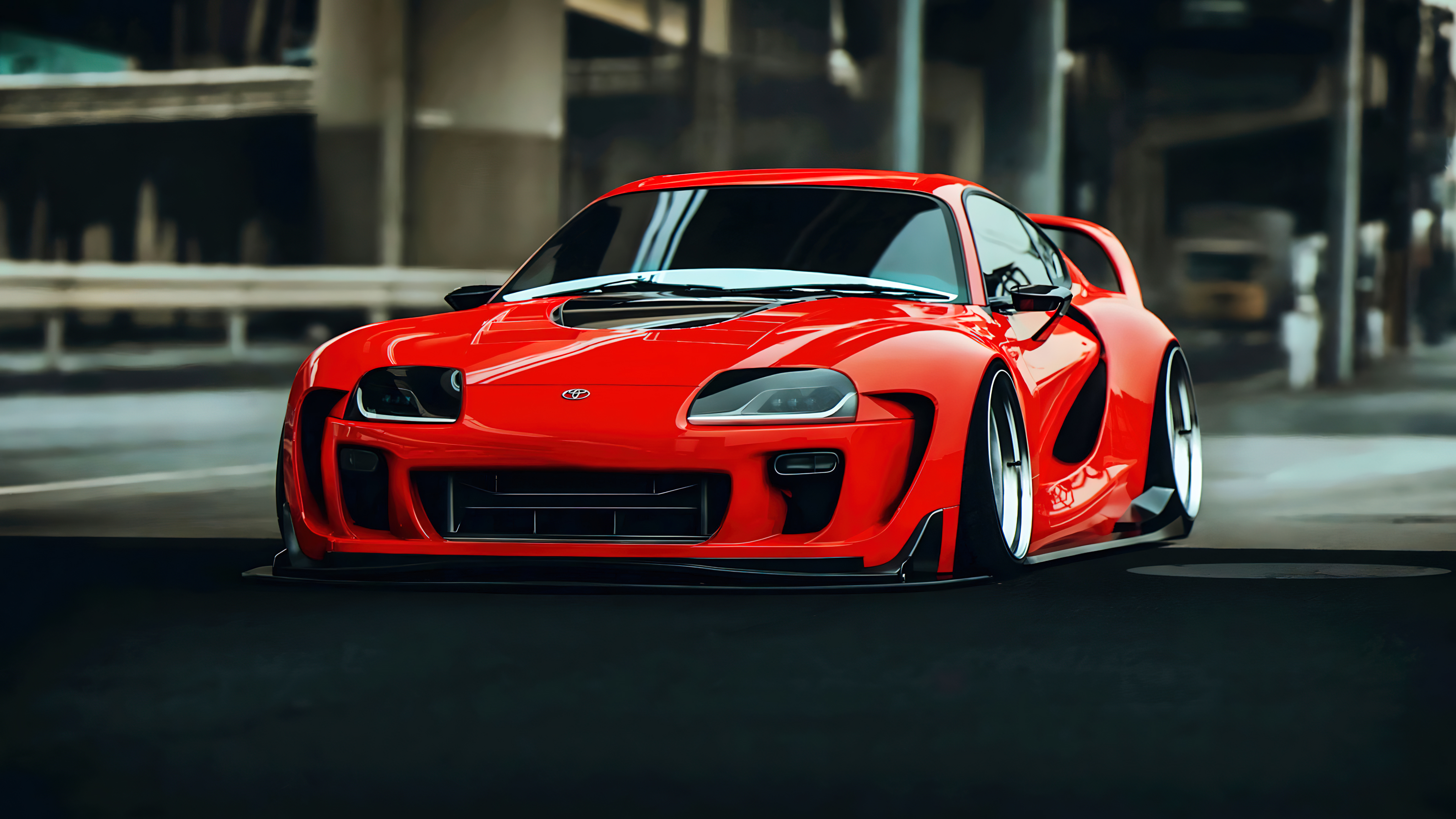 Toyota Supra Mk4 Wallpaper 4K, Widebody, AI art, Red cars