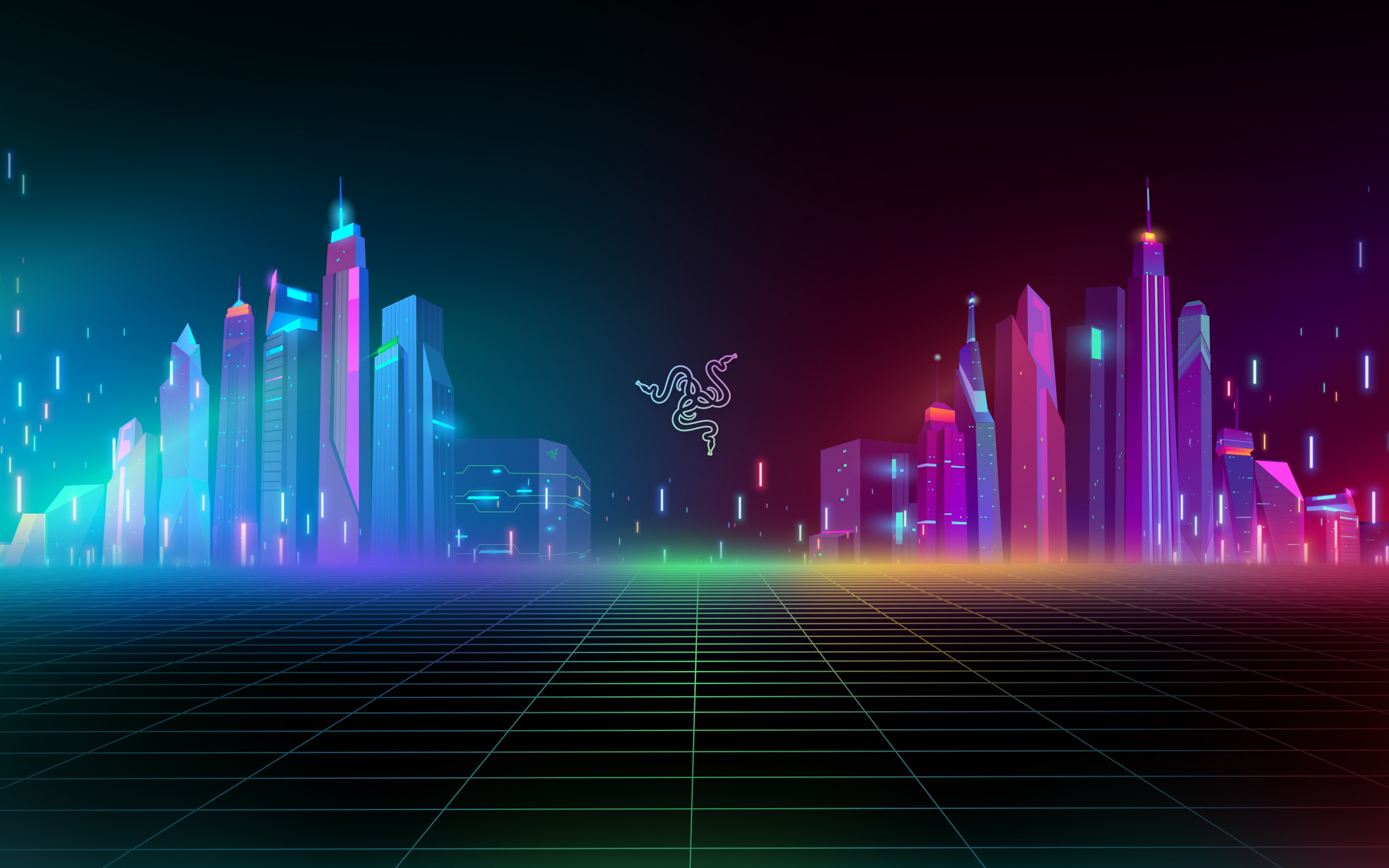 Razer Wallpaper 4K, Cyber city, Neon