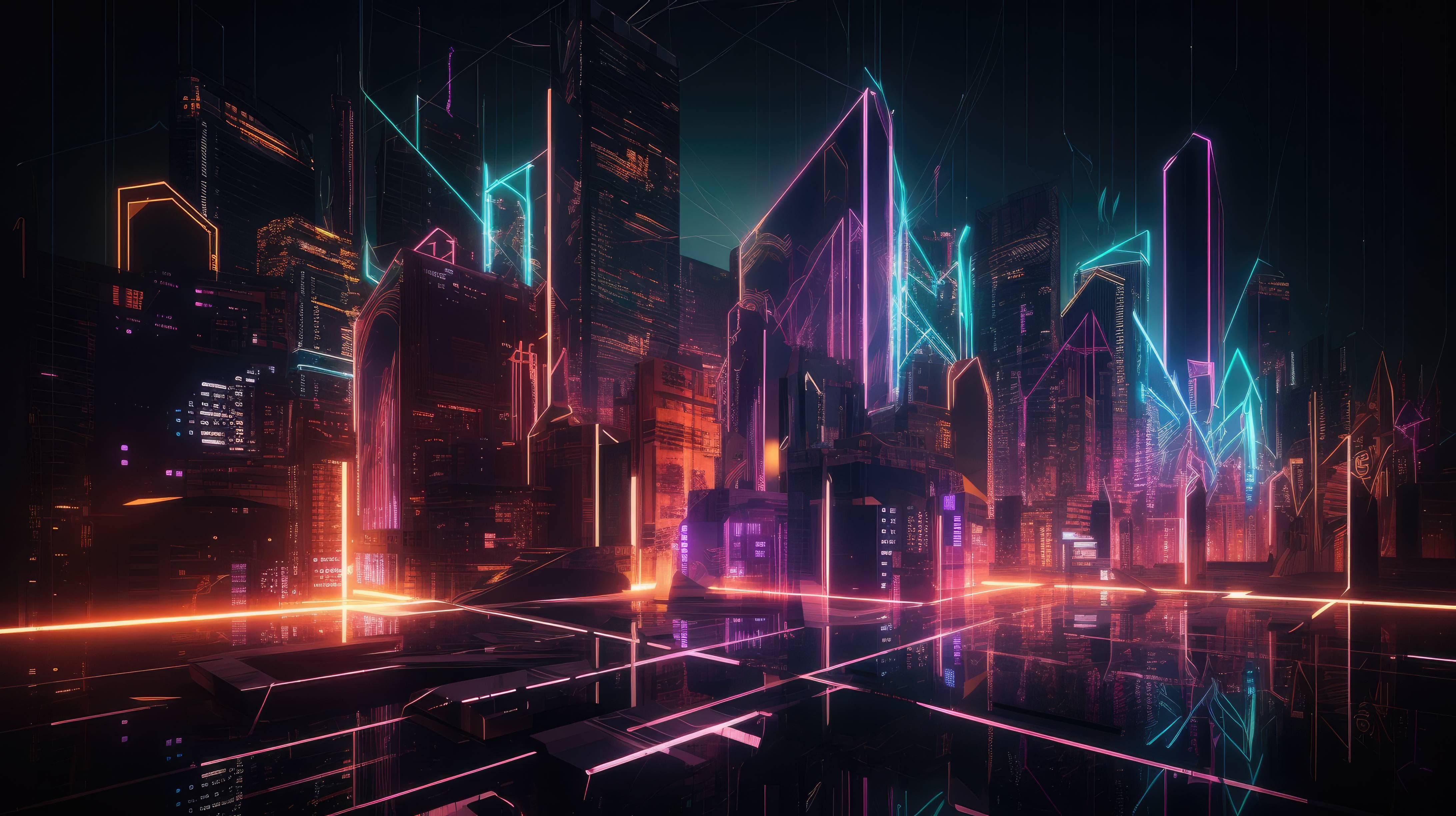Cyberpunk city, abstract illustration