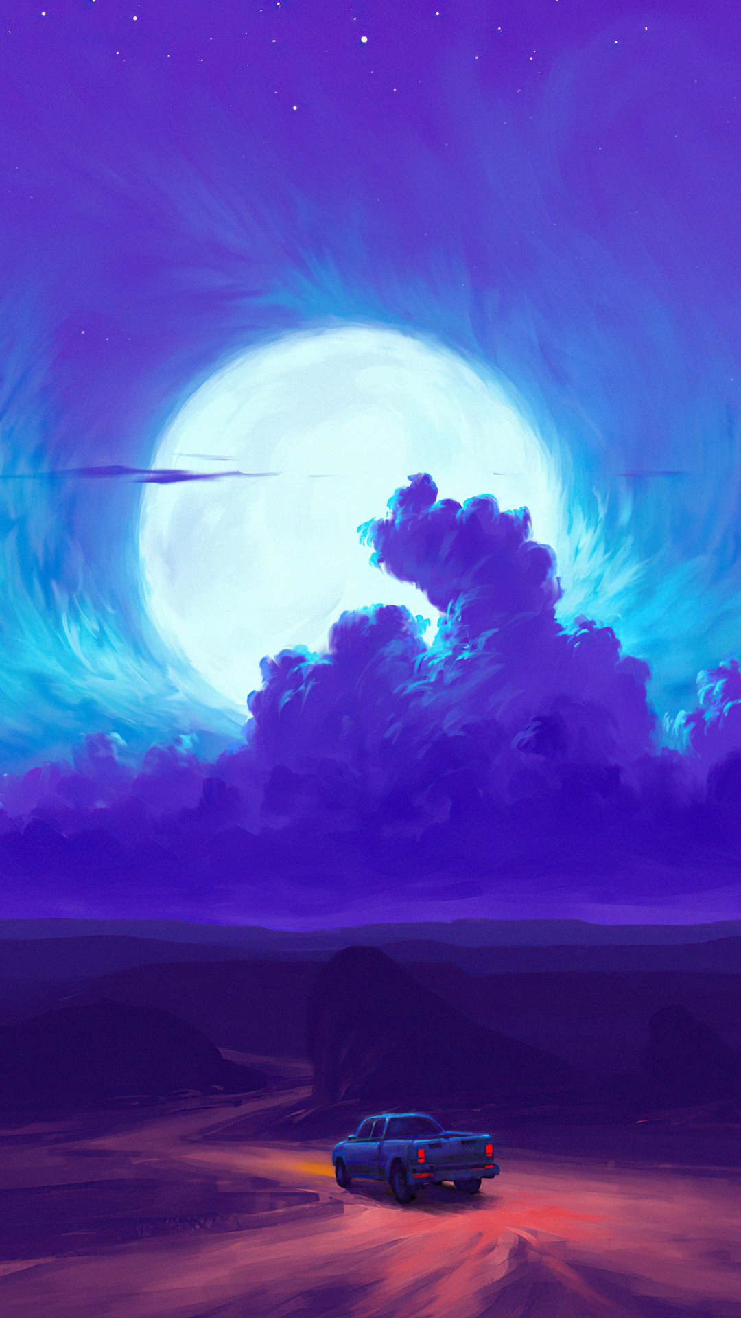 Landscape, Moon, Car, Artistic, Cloud