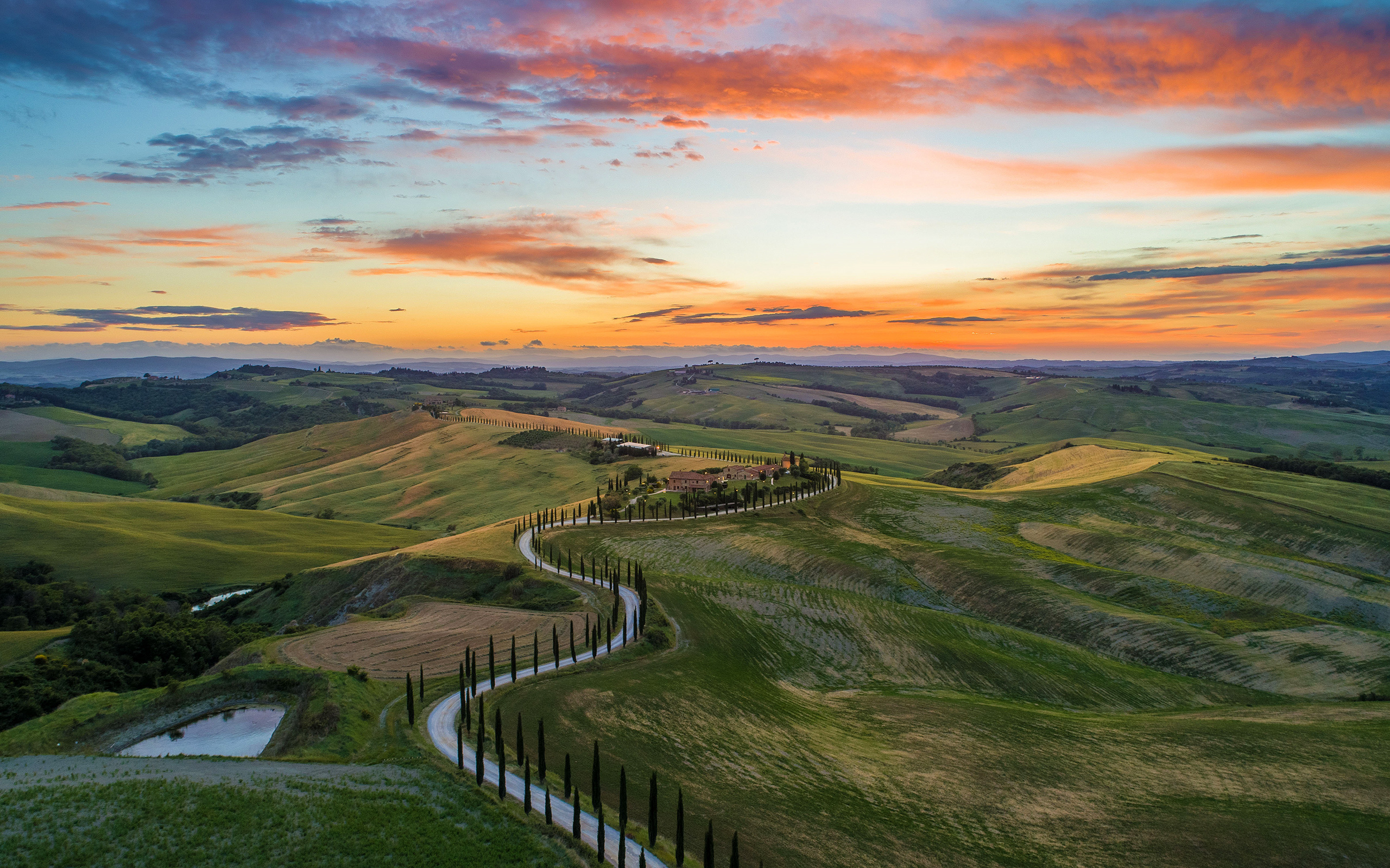 Sunset in San Quirico d'Orcia, Italy