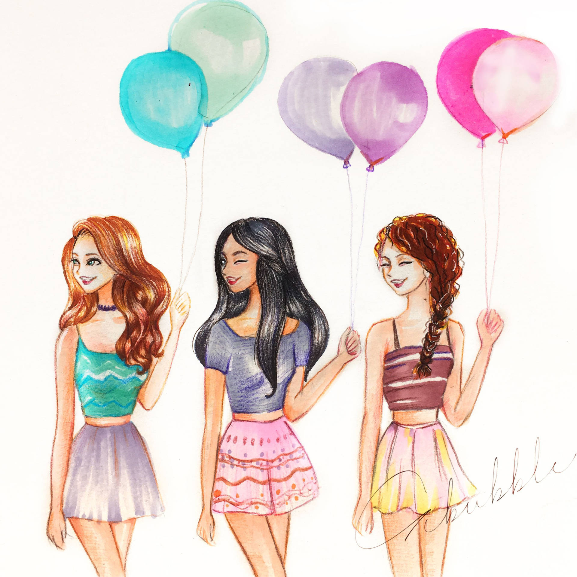 Download 3 Best Friends Color Pen Art