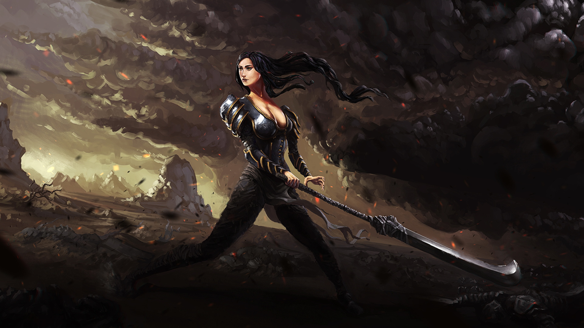 Desktop Wallpaper Swords Brunette girl