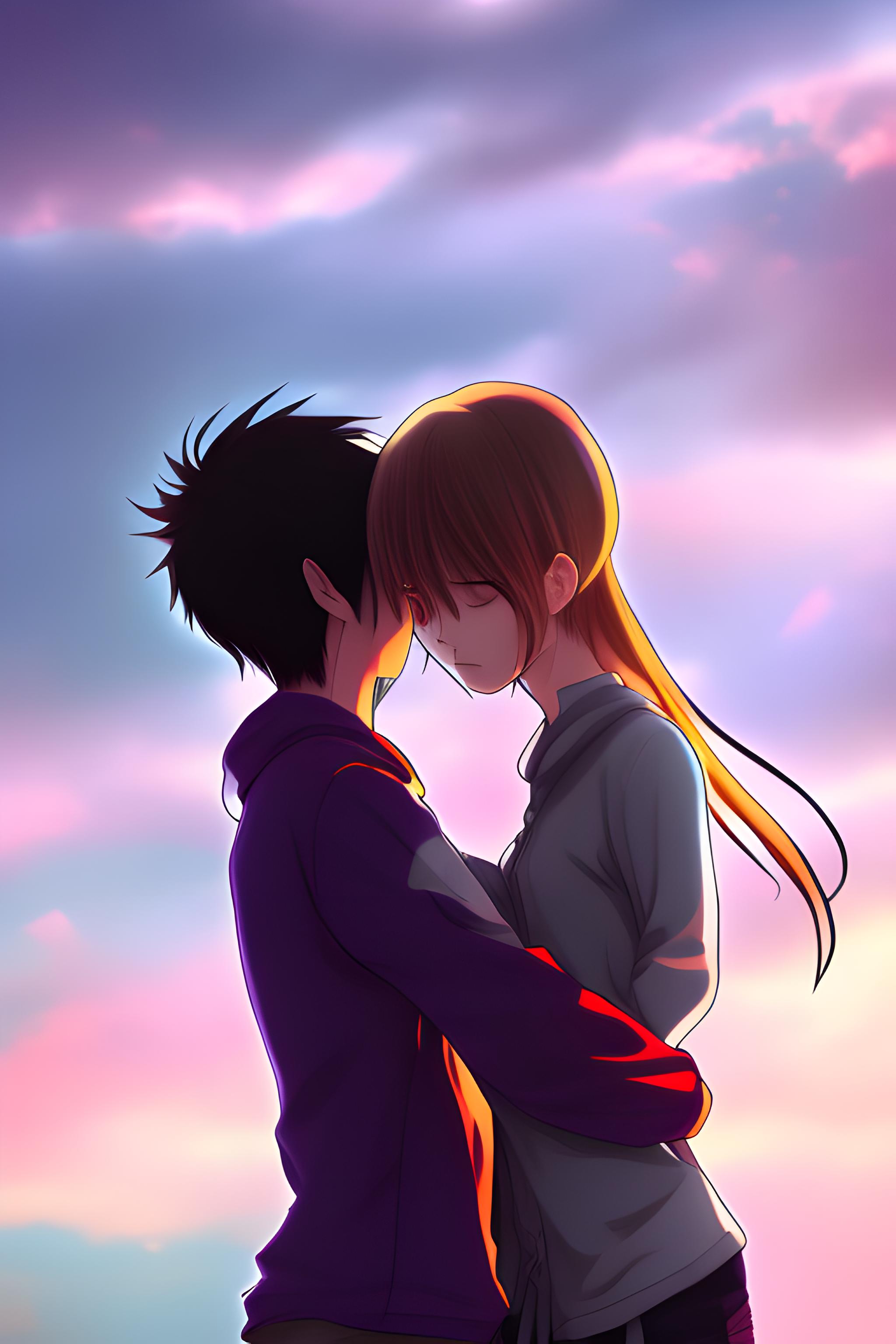 boy anime in love hugging each