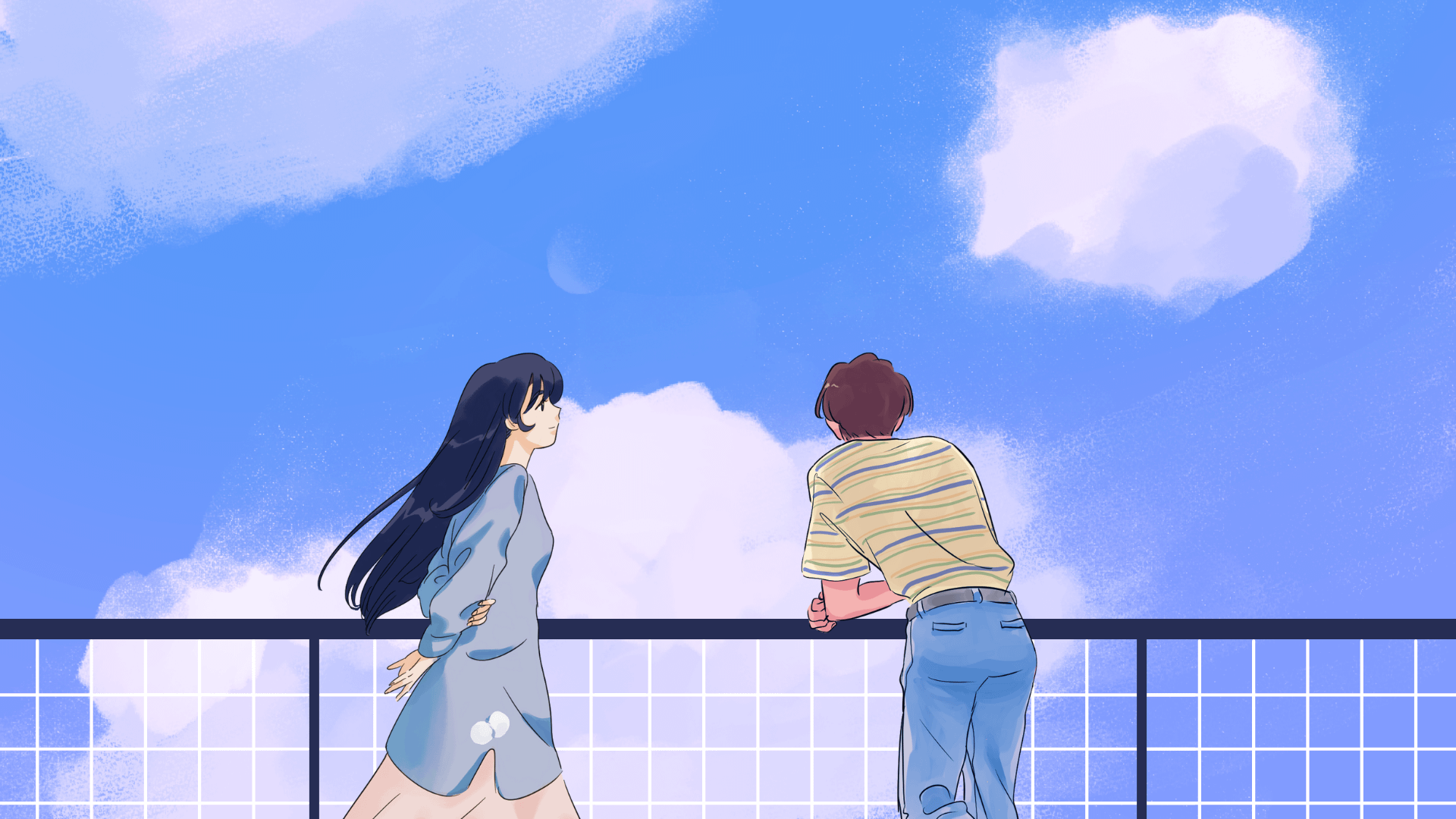 Simple anime girl and boy looking at a