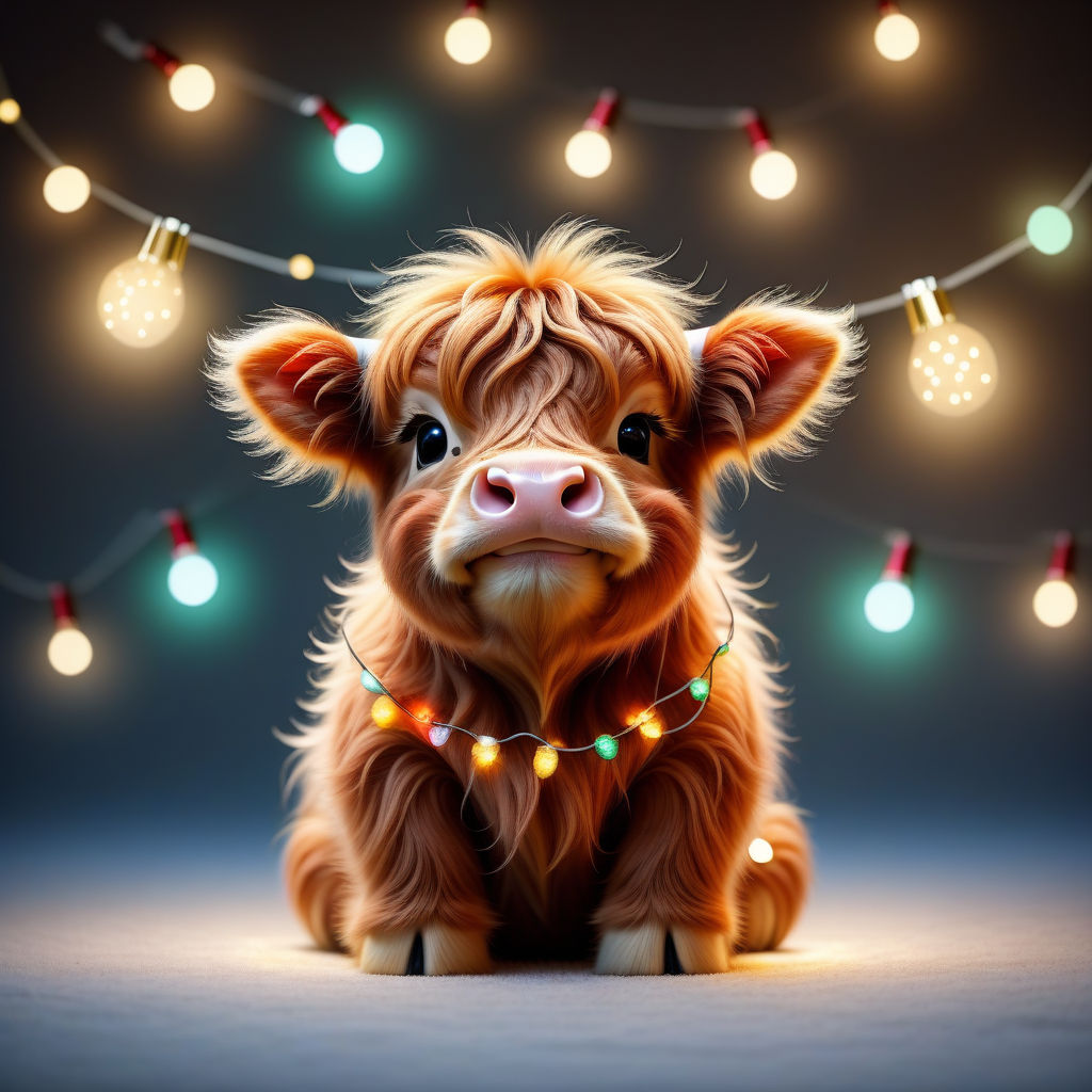 fluffy cow with tiny purple ears