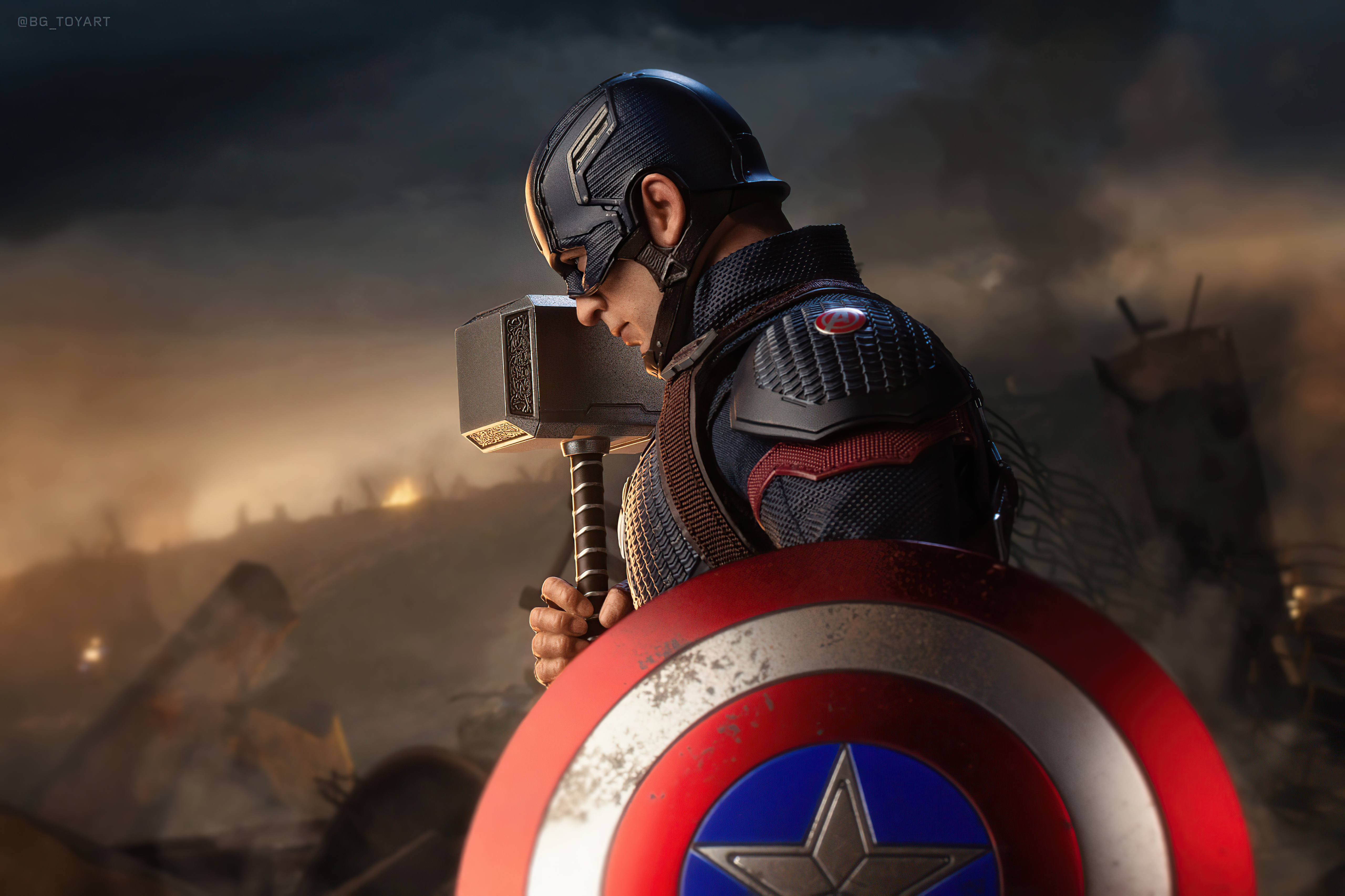 Captain America With Hammer And Shield