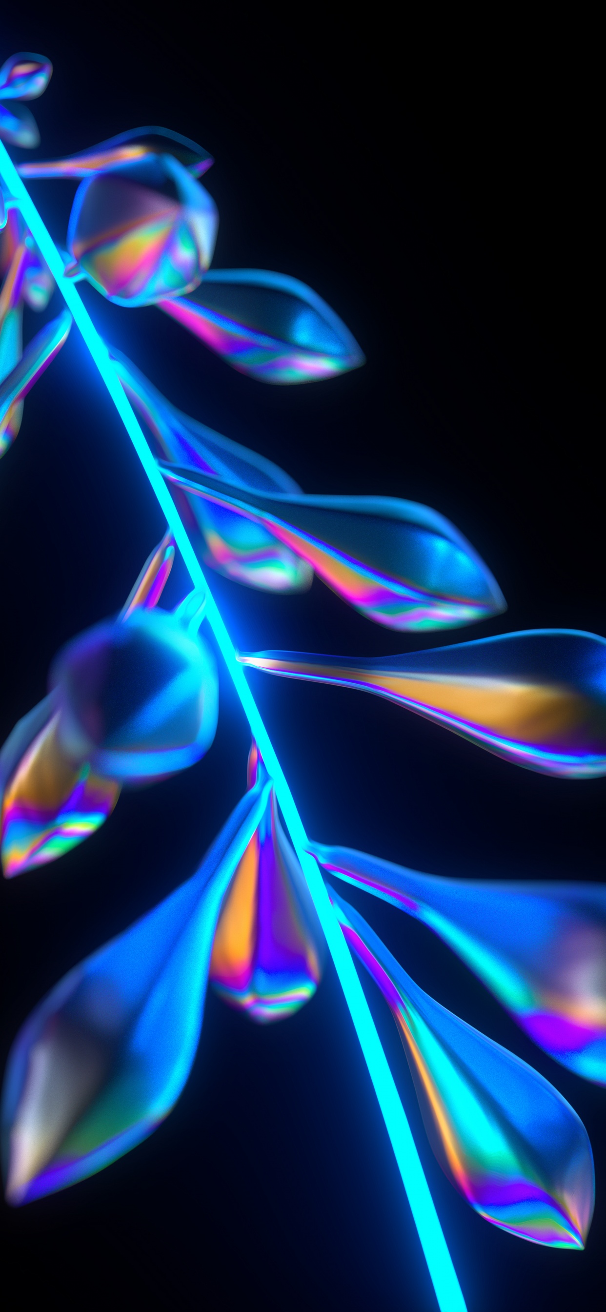 Neon Wallpaper 4K, Leaves, 3D, CGI