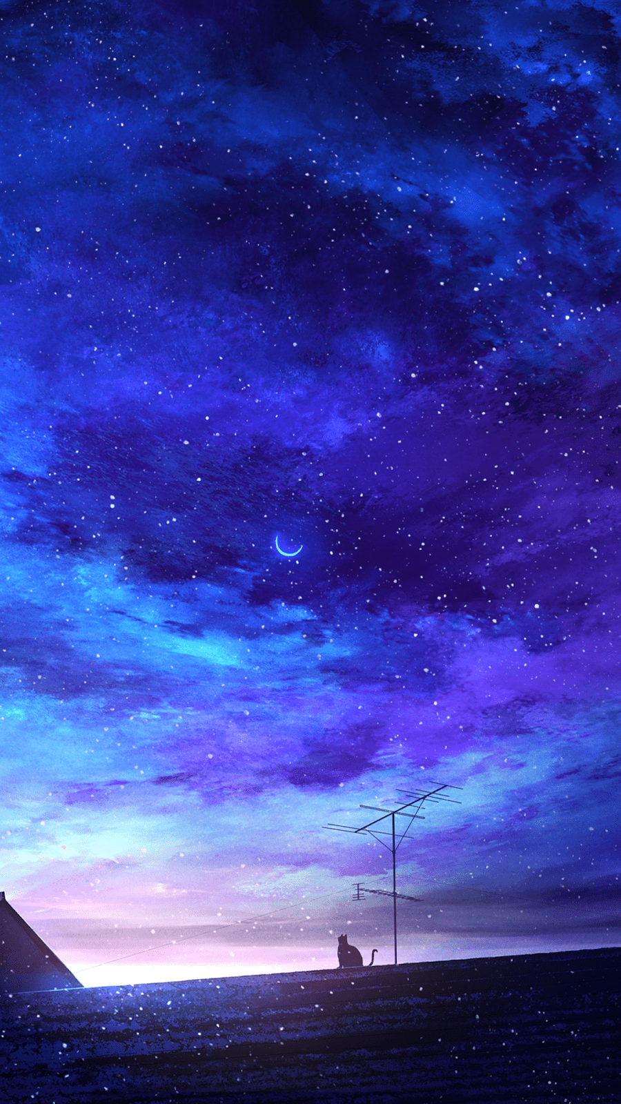 Anime Girl Night Sky Stars 4K Wallpaper