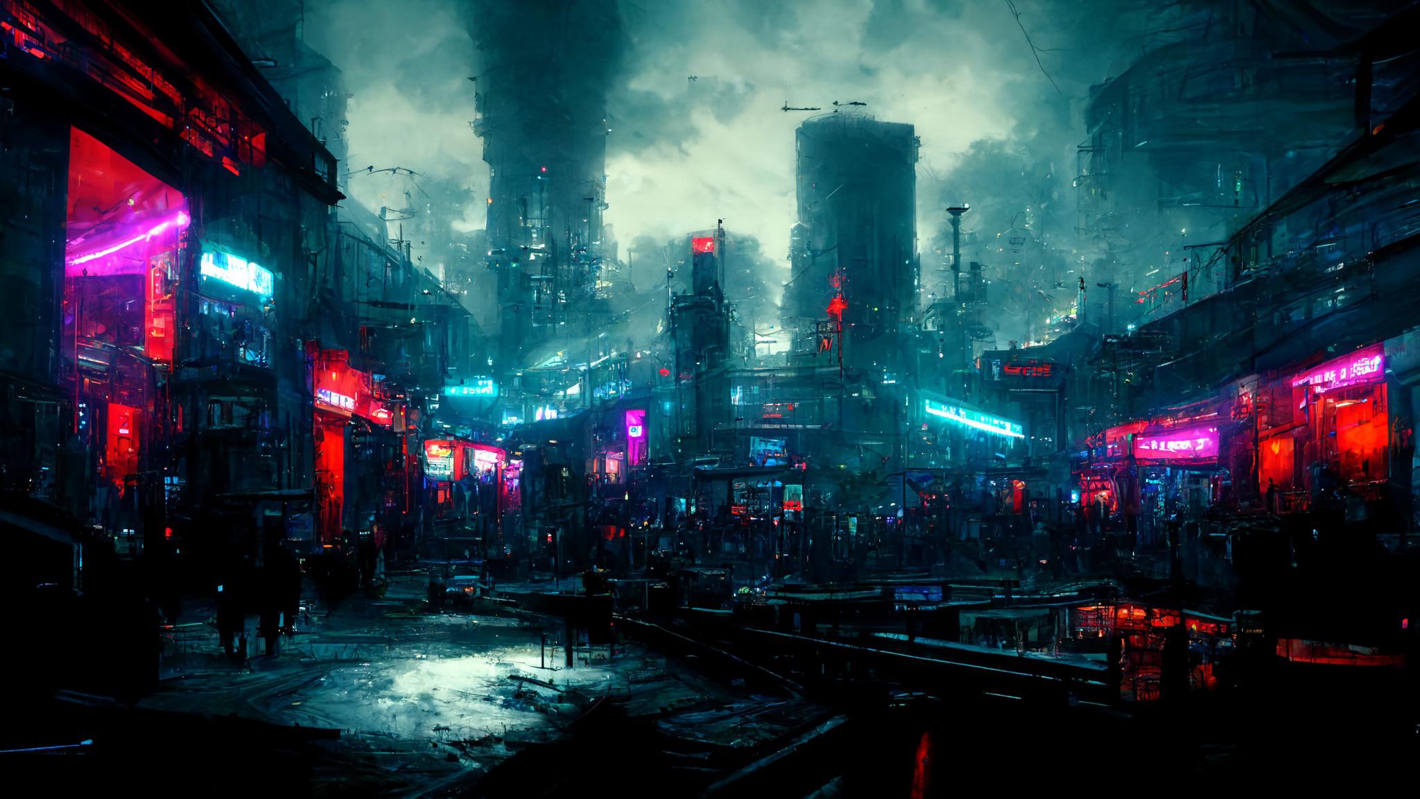 Cyberpunk Dark City Scene