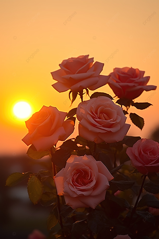 Sunset Behind Roses By Adam Background