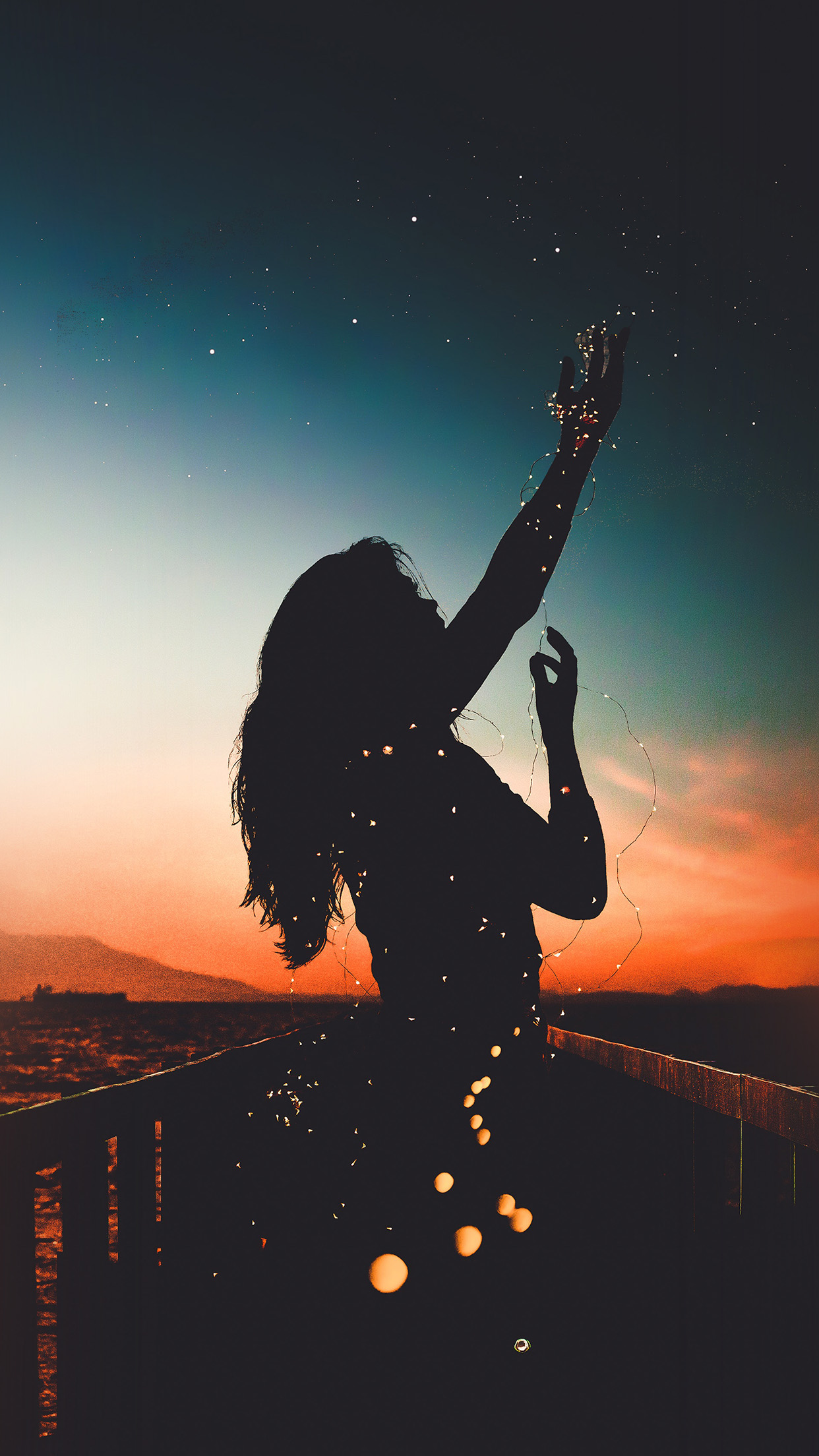 Girl Silhouettes Night Sun Nature
