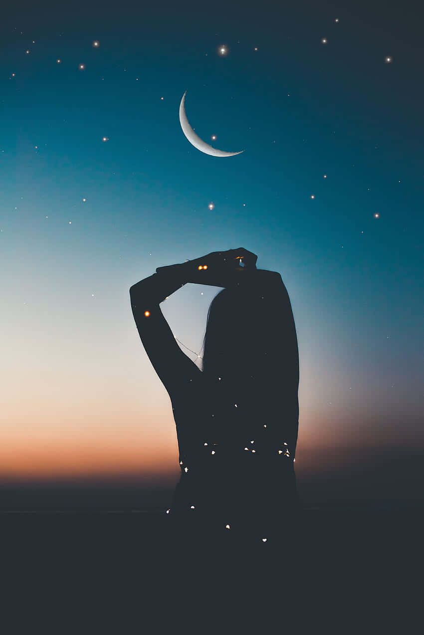 Download Girl Silhouette Night Sky Moon