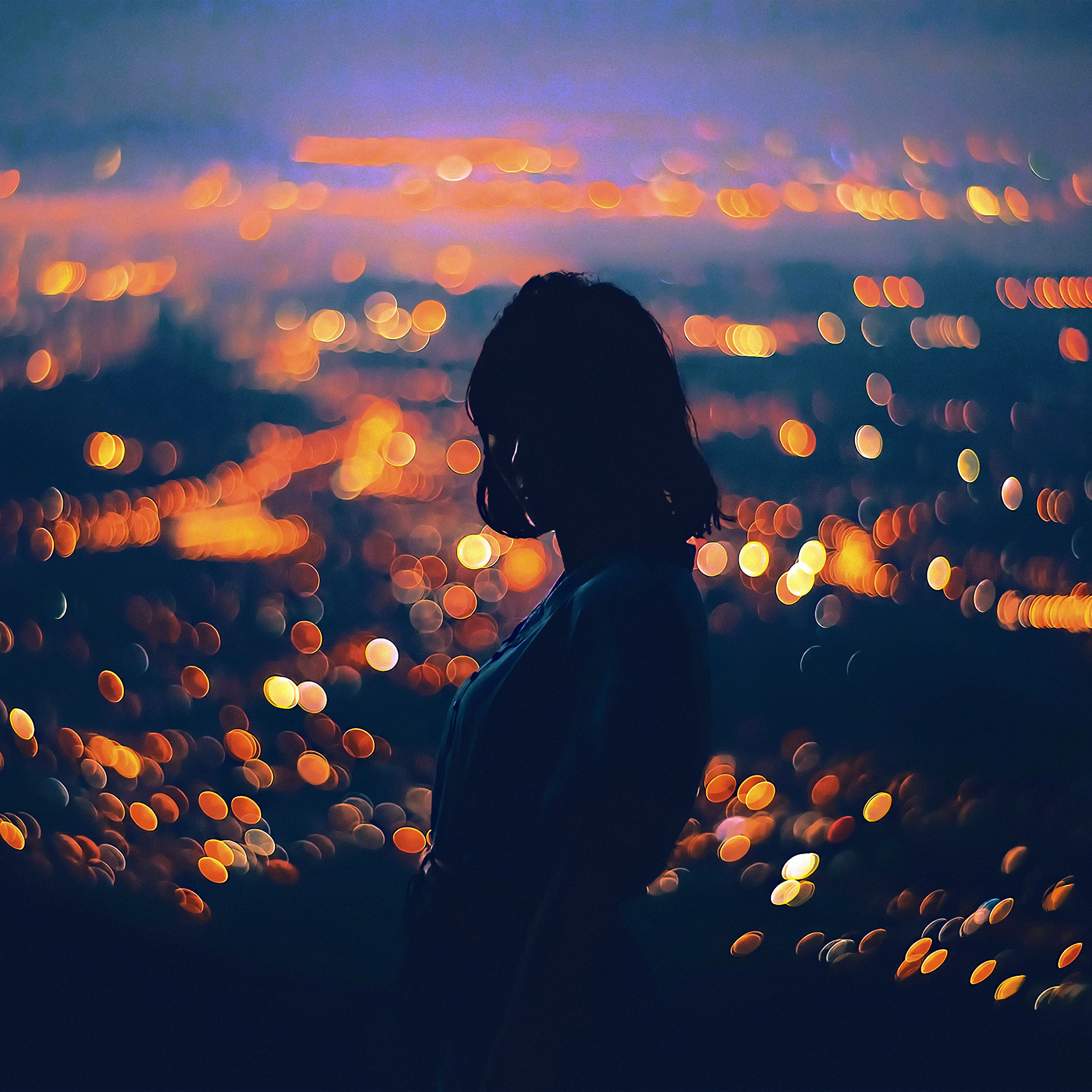 Bokeh Girl Night Art Illustration