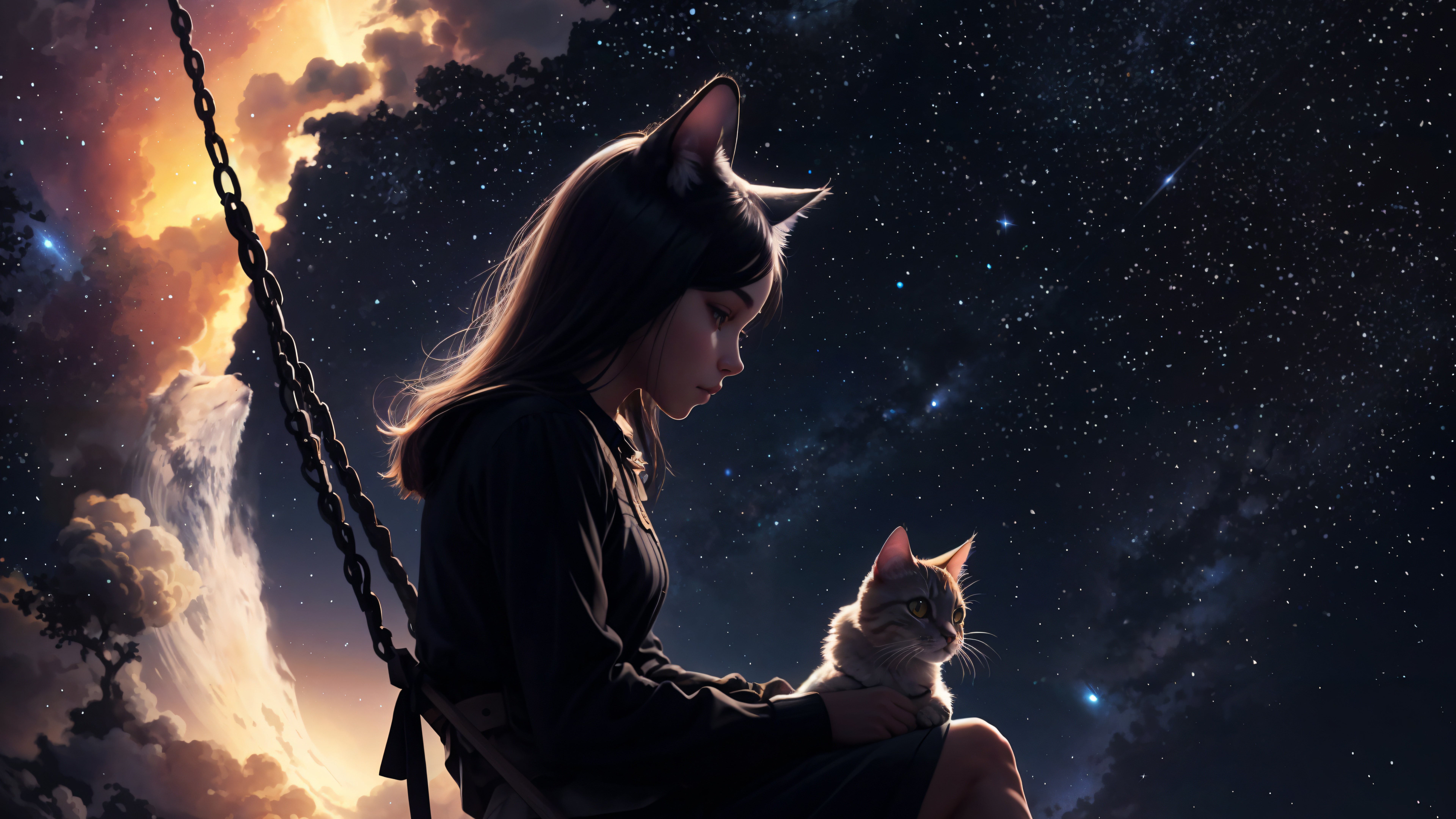 Cute Girl Wallpaper 4K, Kitten, Dream