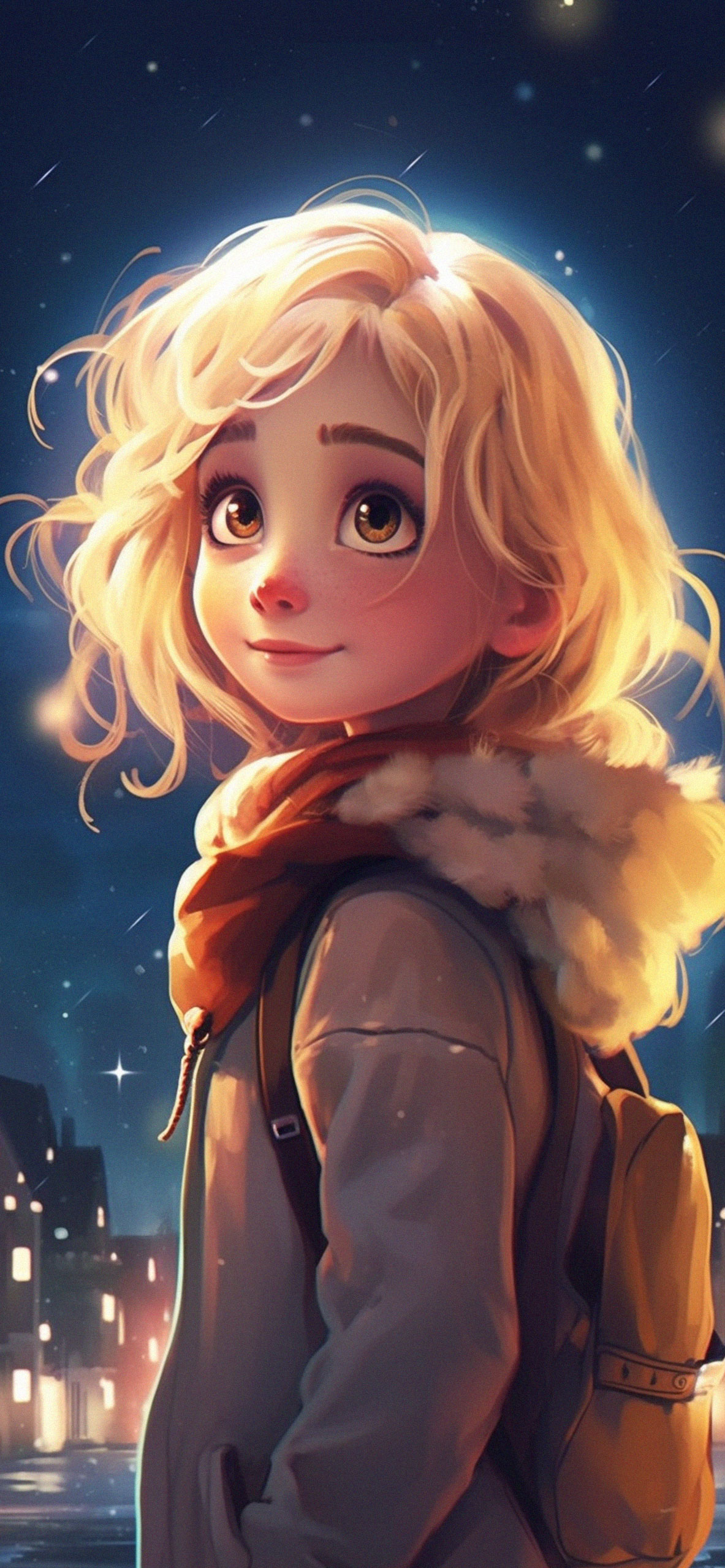 Cute Girl in the Night Art Wallpaper