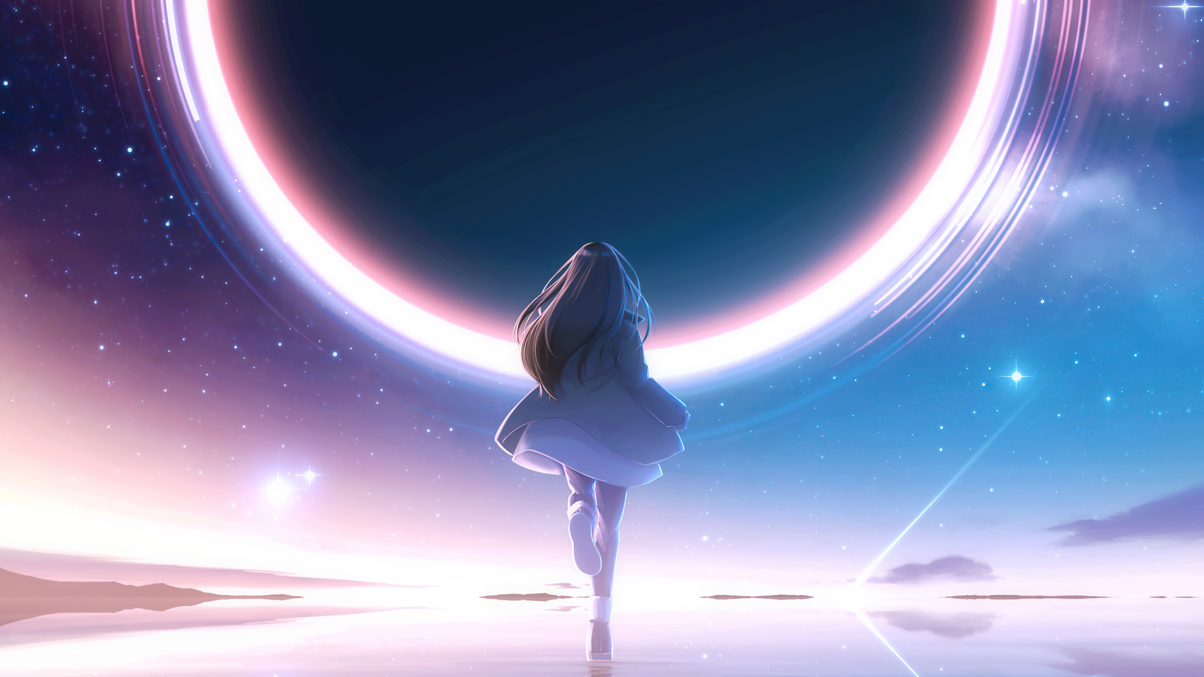 Anime Girl Reflection Starry Night