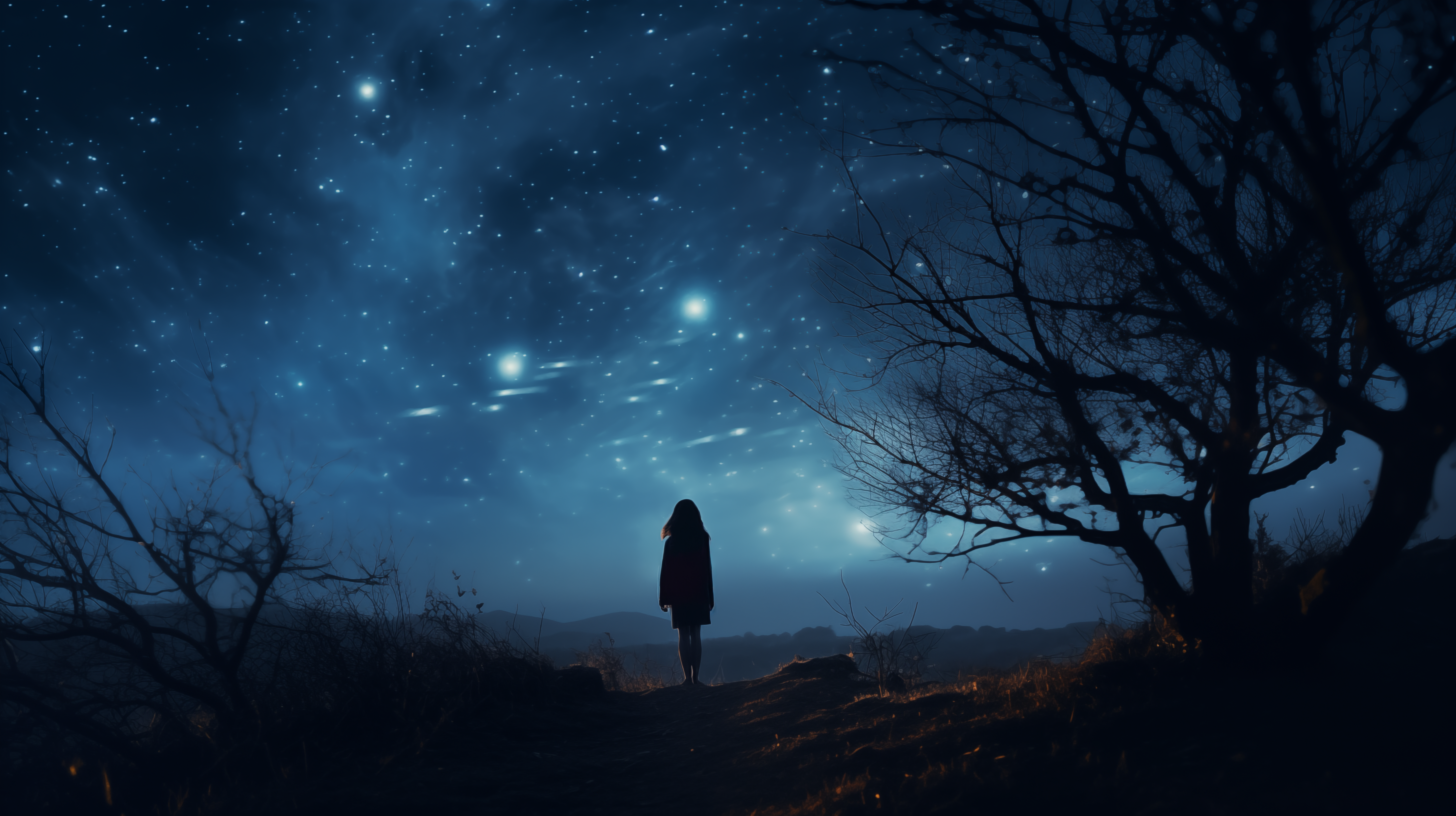 Stargazing Girl Under Night Sky