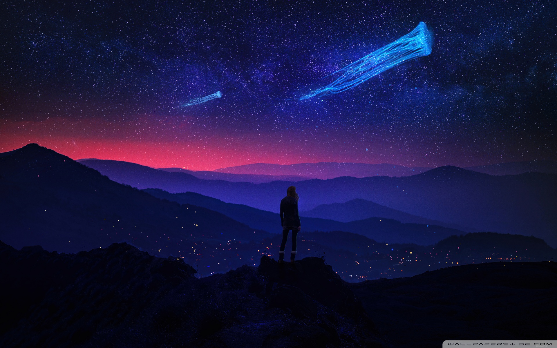 Surreal Girl Night Starry Sky Night Sky