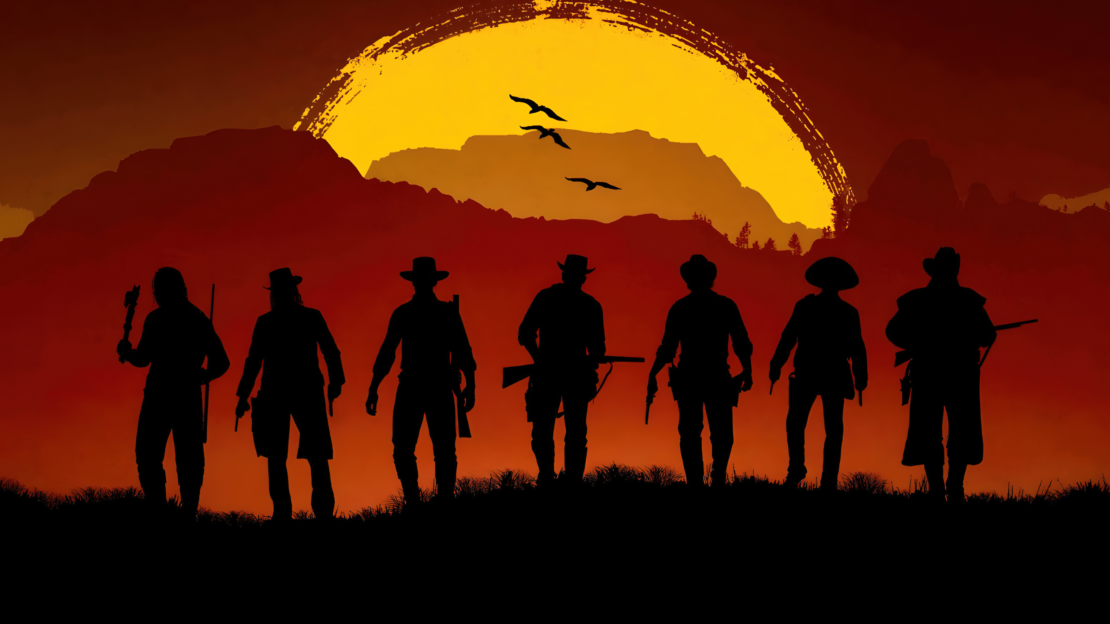 Red Dead Redemption 2 Wallpaper 4K, Gang, Silhouette