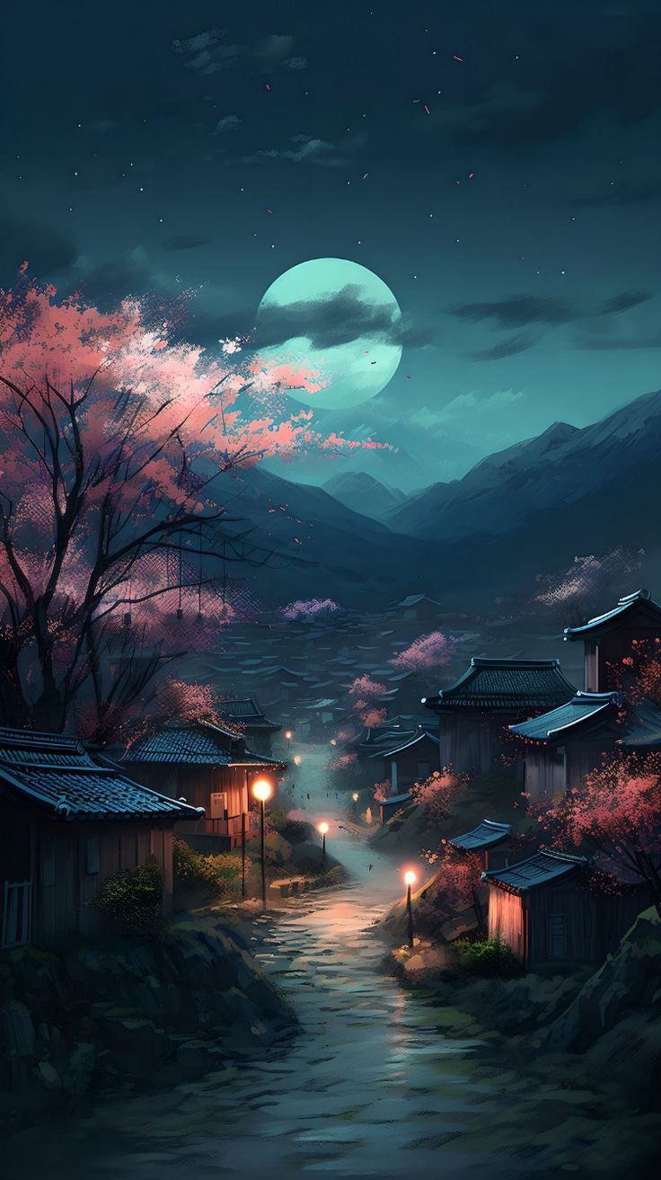 Japanese Castle Cherry Blossom Mountain