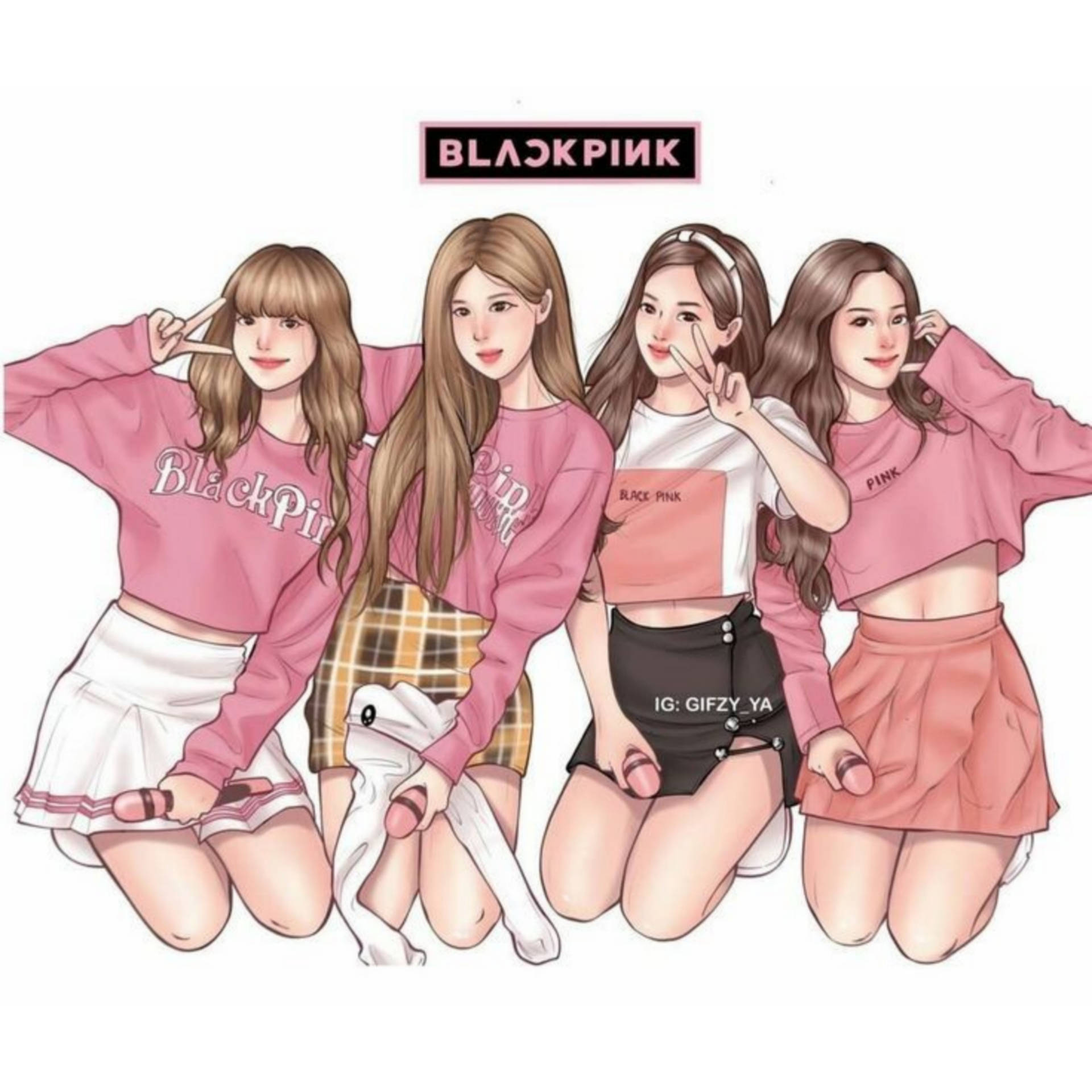 Download Blackpink Cartoon Lovely Group Shot Wallpaper