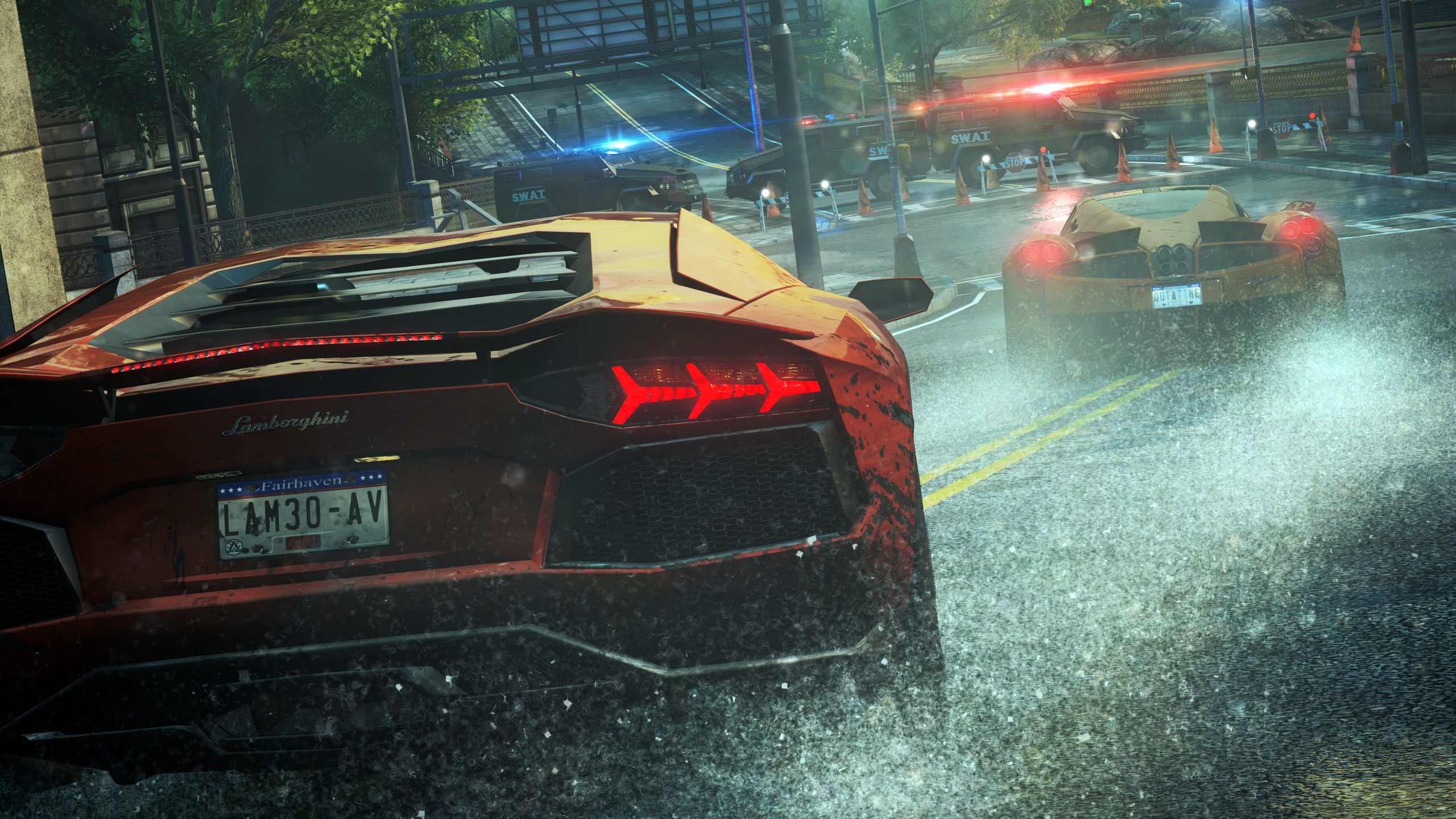 Download wallpaper rain, race, police