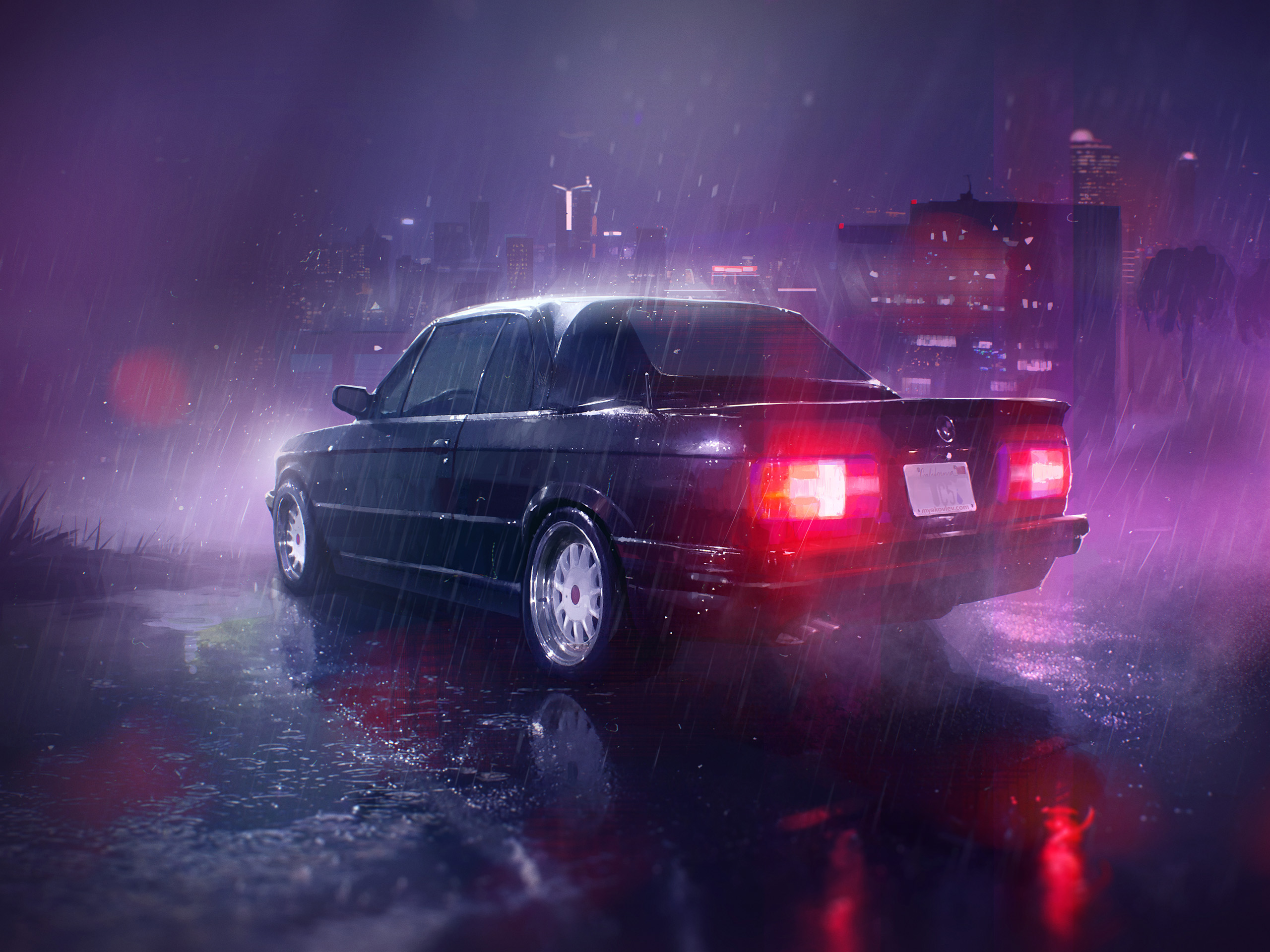 Car Raining Night Wallpaper, HD Artist