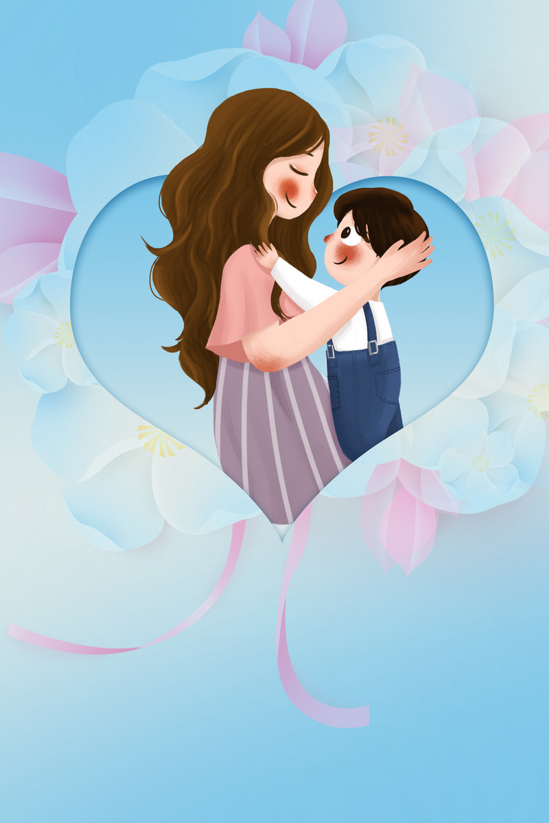 Mother's Day Cartoon Love Blue Simple