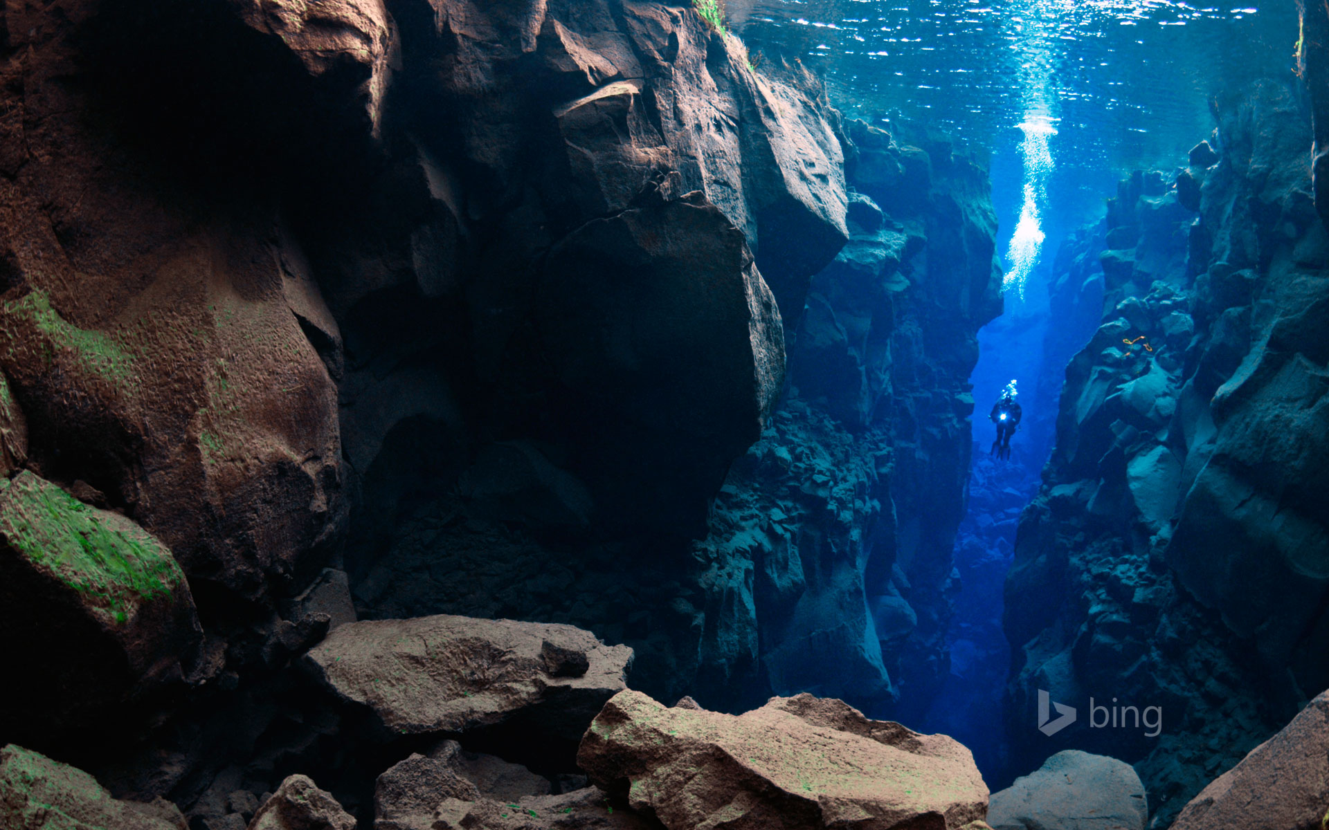 Diver in the Silfra, Thingvellir Lake