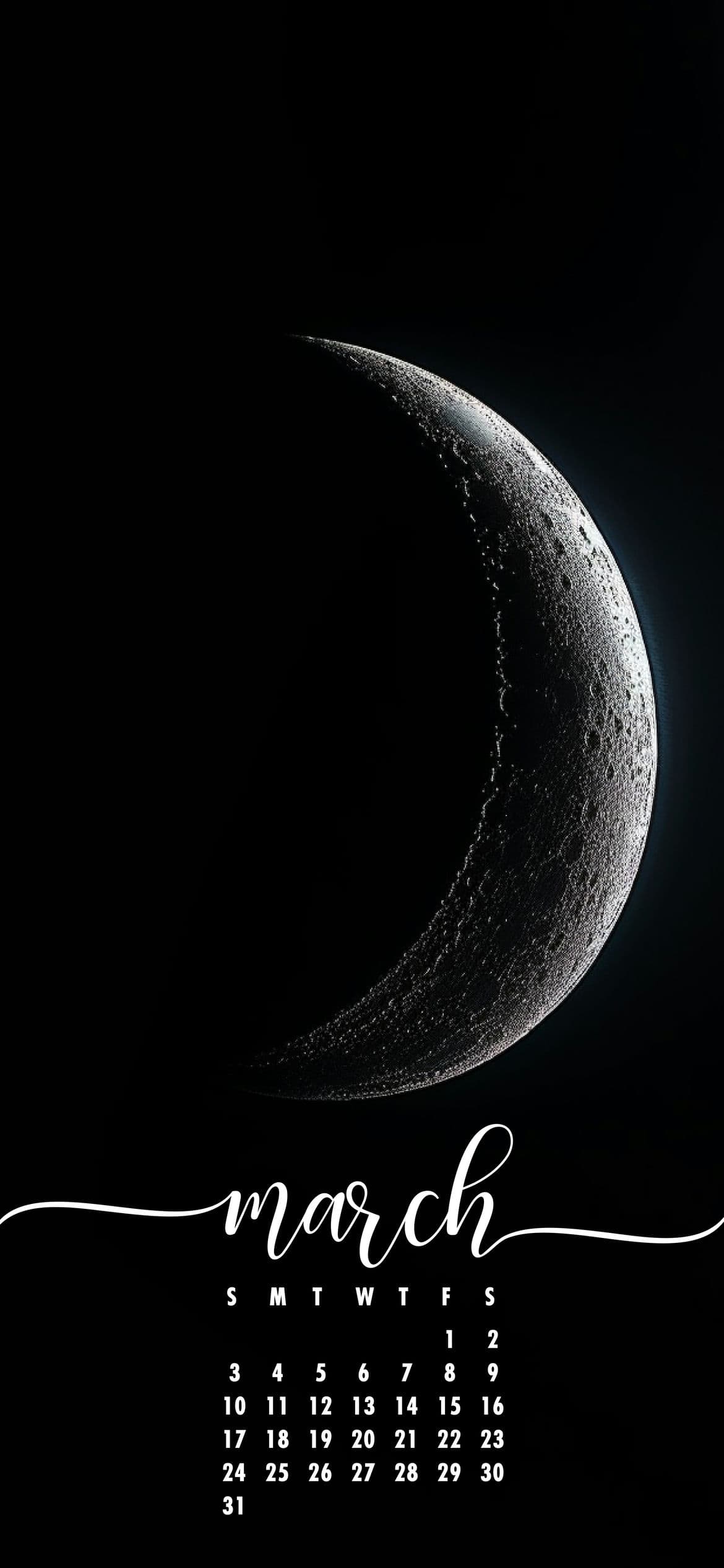 March 2024 Calendar Wallpaper Moon Free