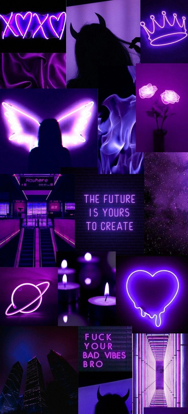 Purple Neon Collage Phone Wallpaper