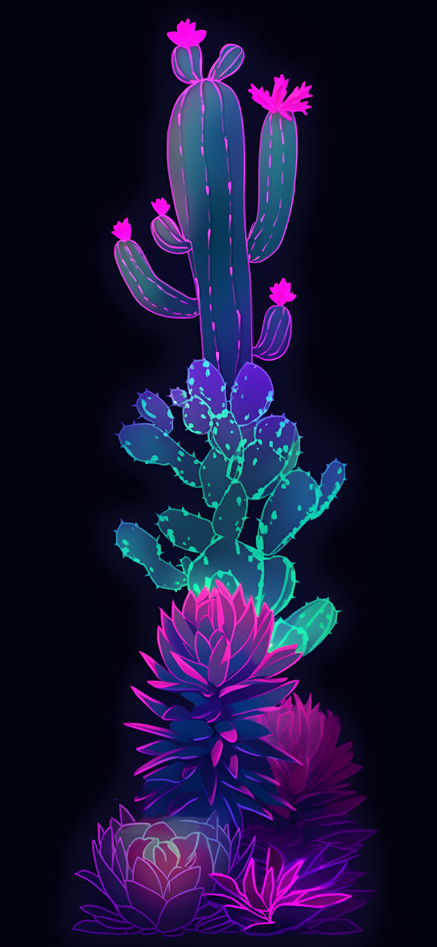 Blooming Neon Purple Cactus Wallpaper