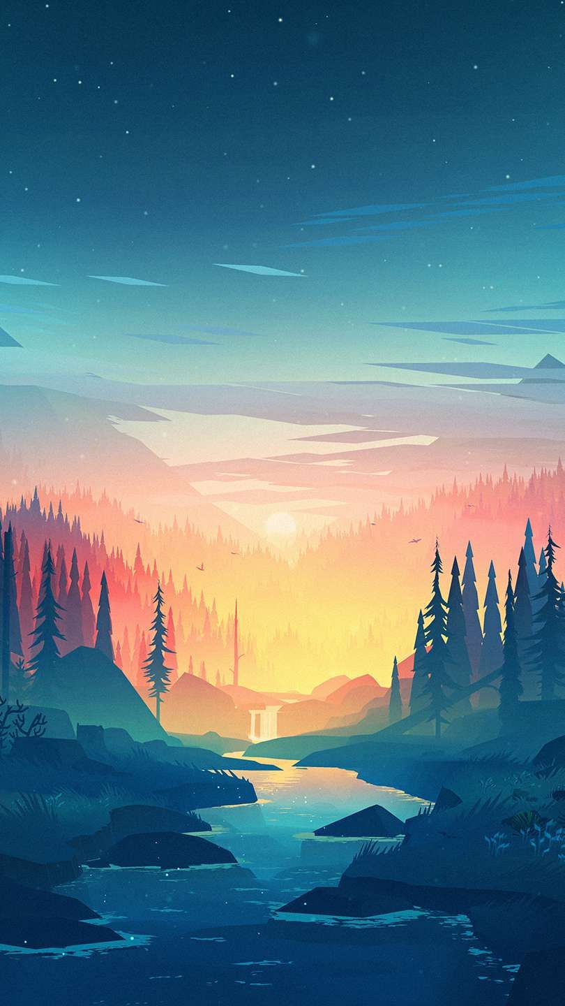 Nature Sunset Artwork iPhone Wallpaper