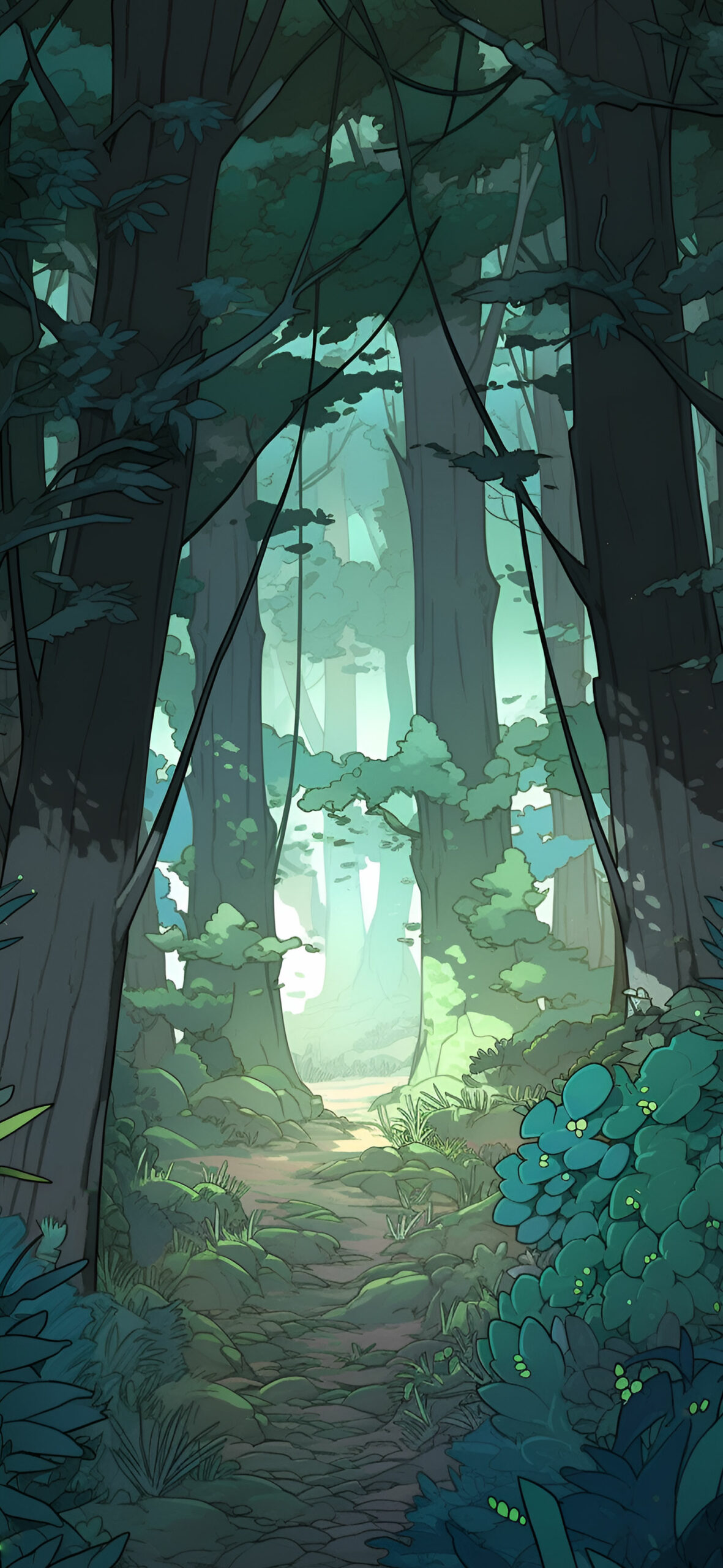 Cartoon Forest Path Art Wallpaper