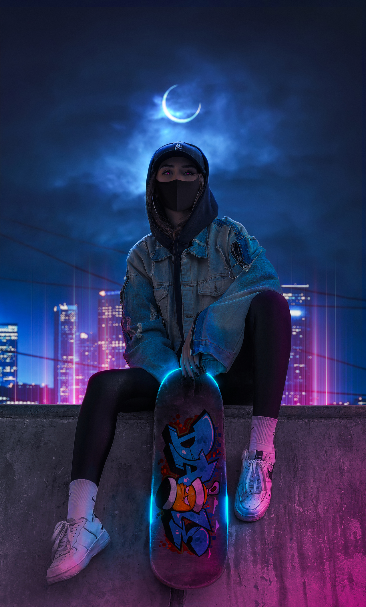 Girl With Skateboard 4k