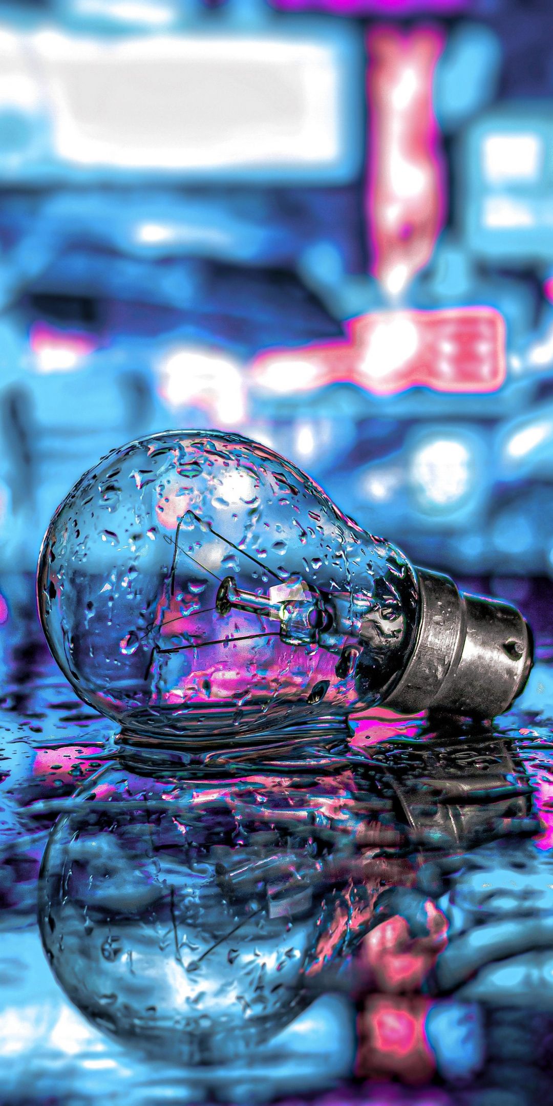 Bulb, drops, neon wallpaper