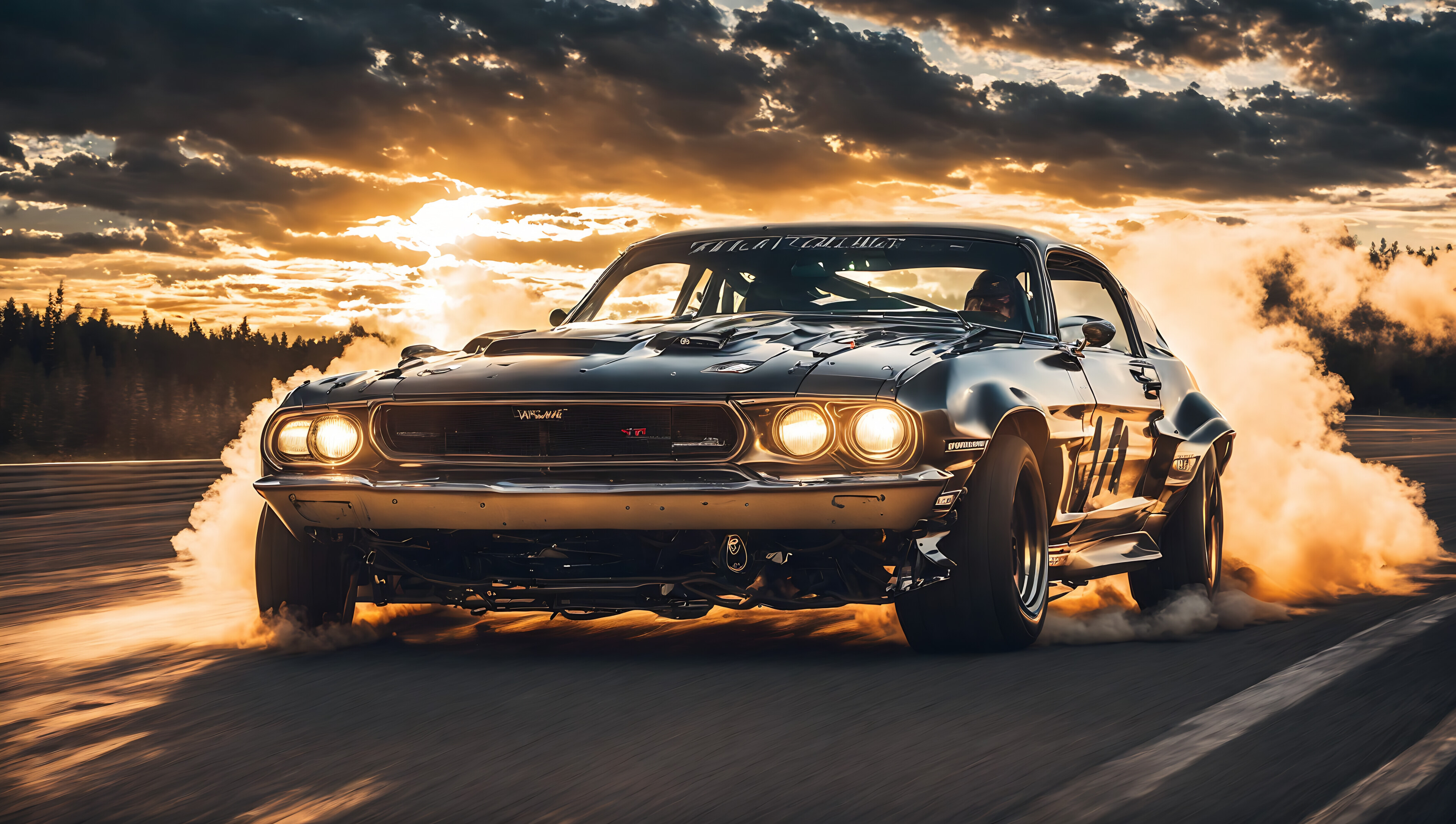 4K Wallpaper: Muscle cars on track, r