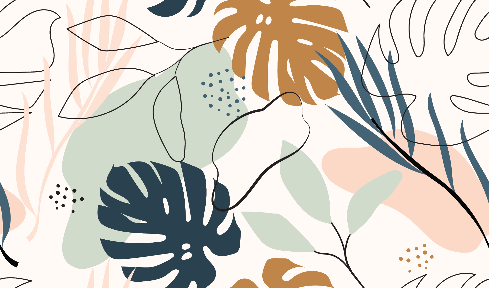 Neutral Toned Leaves Wallpaper Mural