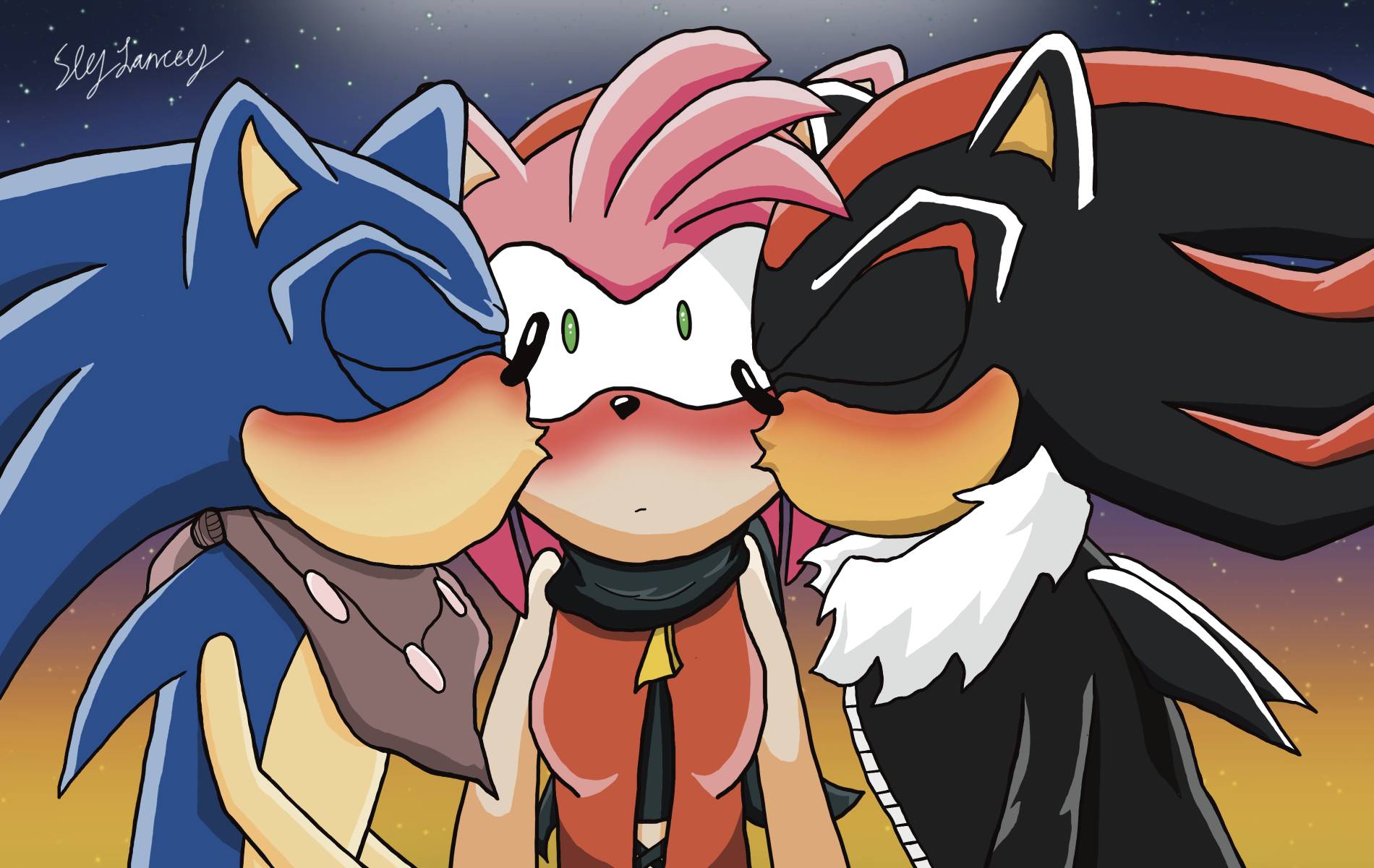 Sonic and Shadow Kissing Amy