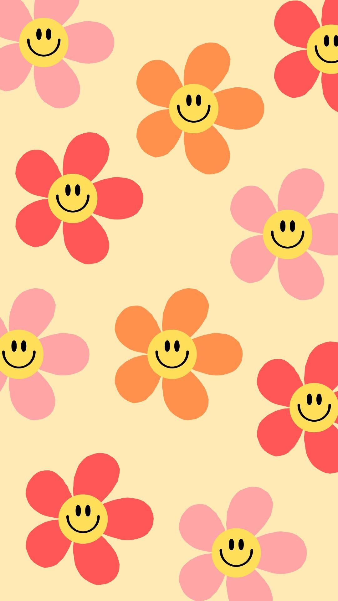 Flower Power Wallpaper with Smiley