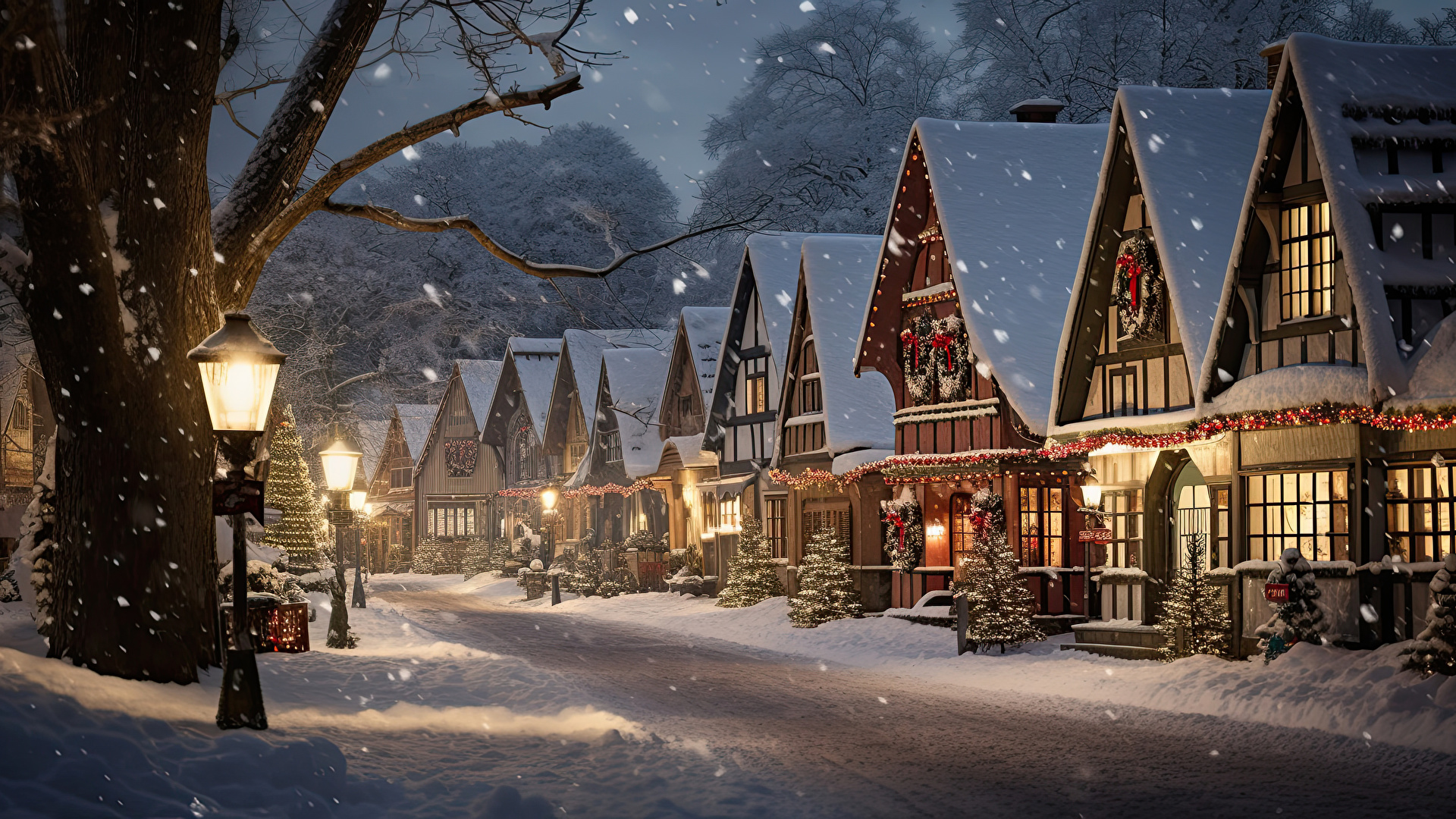 Christmas tree Snow Street lights